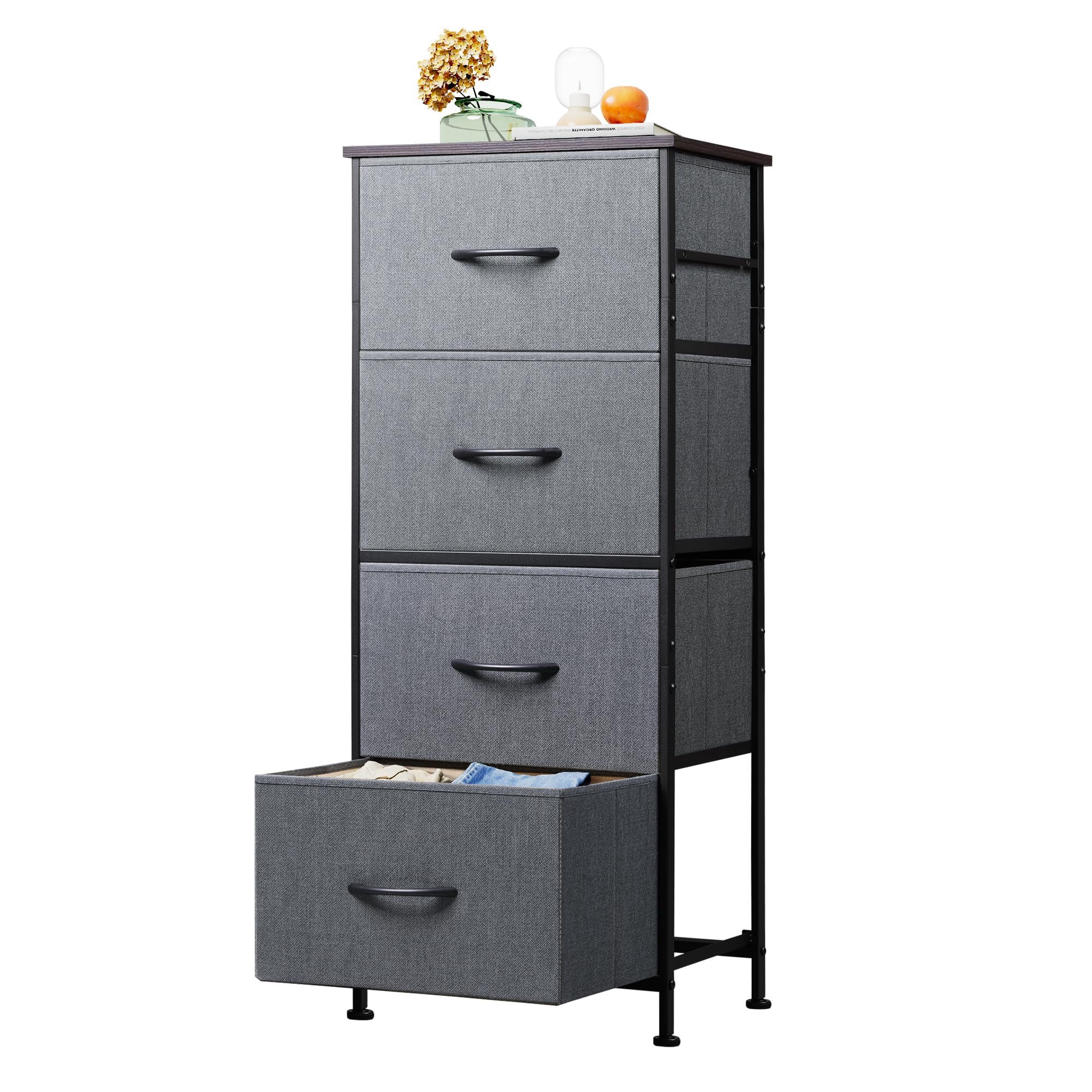 WLIVE Kommode Kommodenschrank, Sideboard mit 4/5 Schubladen, 40/120×30×98 cm, Metallrahmen, verstellbare Füße für Schlafzimmer/Flur