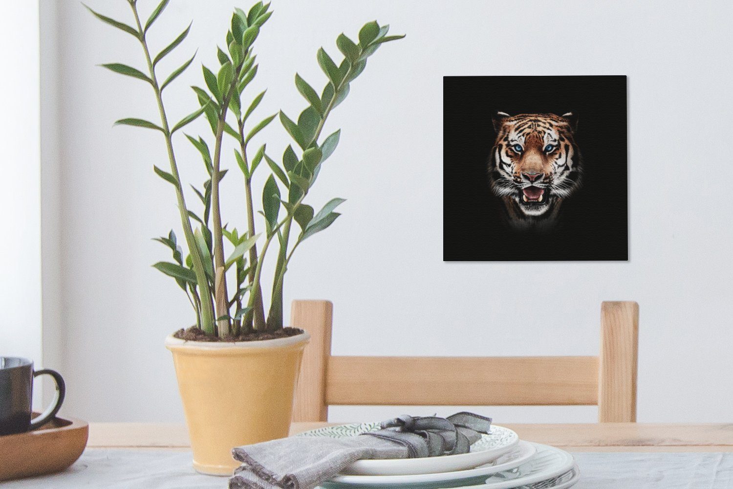 Schwarz, - St), Bilder Tiere OneMillionCanvasses® Tiger - für Leinwand Schlafzimmer Leinwandbild (1 Wohnzimmer