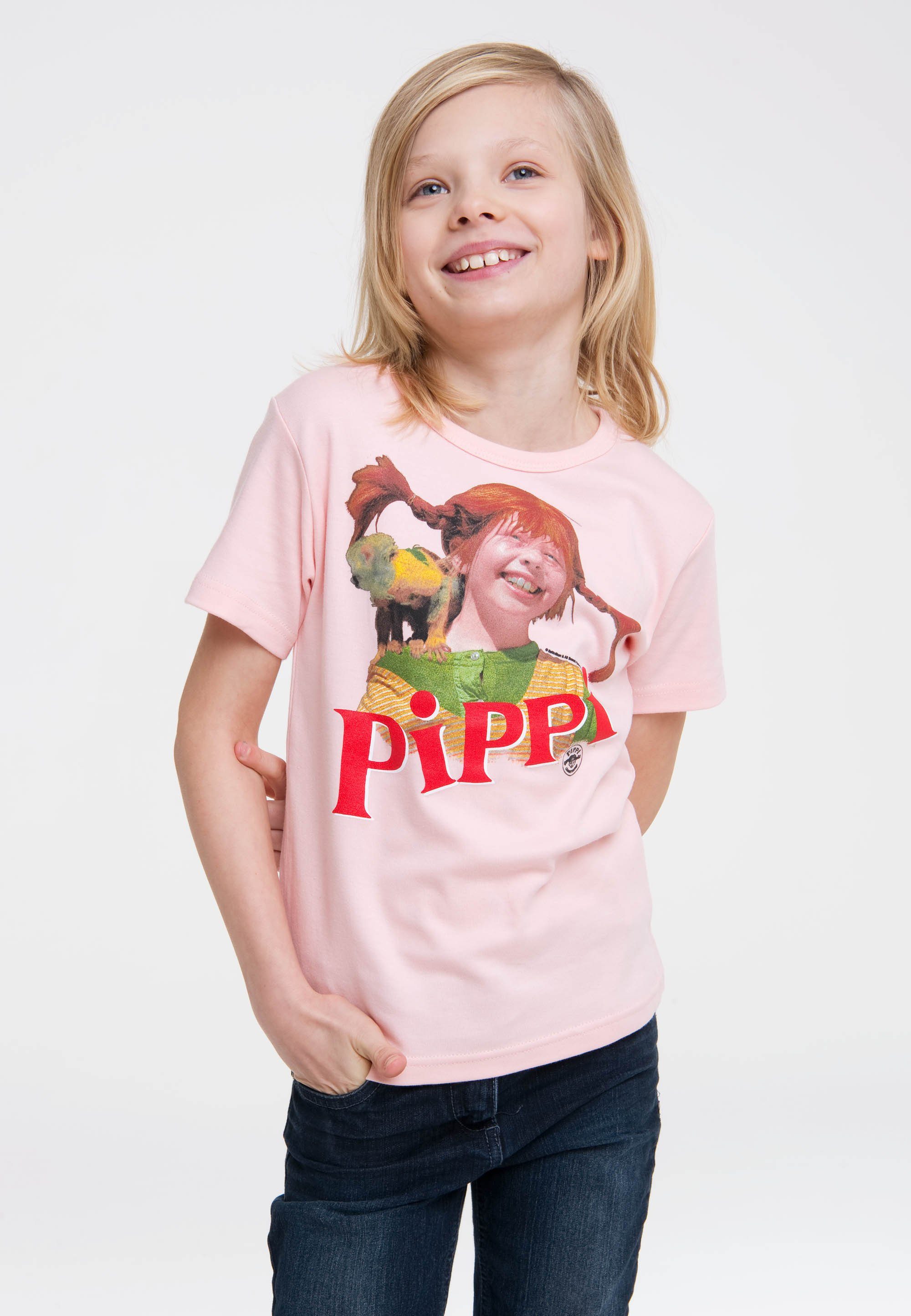 LOGOSHIRT Herr Pippi Langstrumpf-Frontdruck & Nilsson T-Shirt mit Langstrumpf