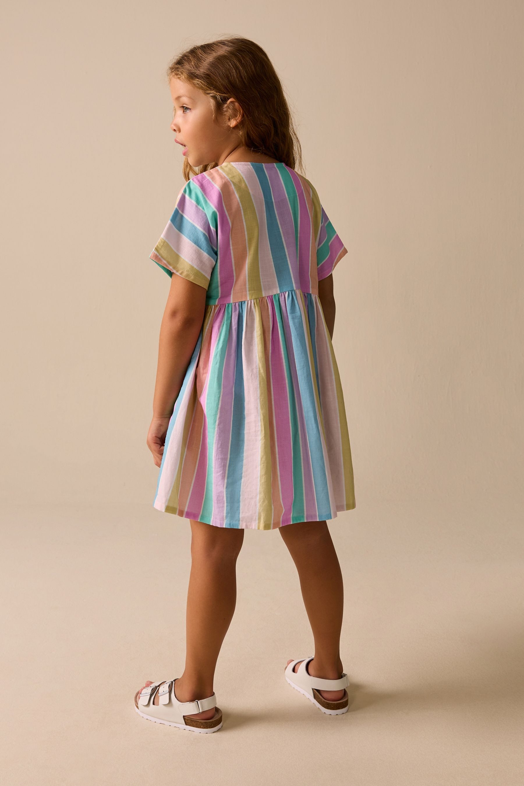 Next Strickkleid Kurzärmeliges, durchgeknöpftes Kleid mit Streifen (1-tlg)