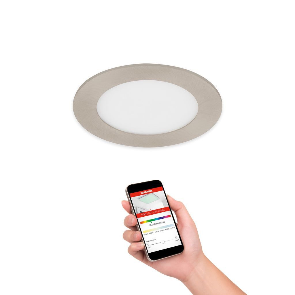 Telefunken LED Einbaustrahler 309302TF, Dimmfunktion, LED fest integriert, 2700K - Extra-Warmweiß, Appsteuerung, RGB, CCT Sprachsteuerung, ultraflach, matt-nickel