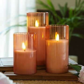MARELIDA LED-Kerze LED Kerze im Glas Windlicht Echtwachs Timer H: 15cm D: 7,5cm rosa (1-tlg)