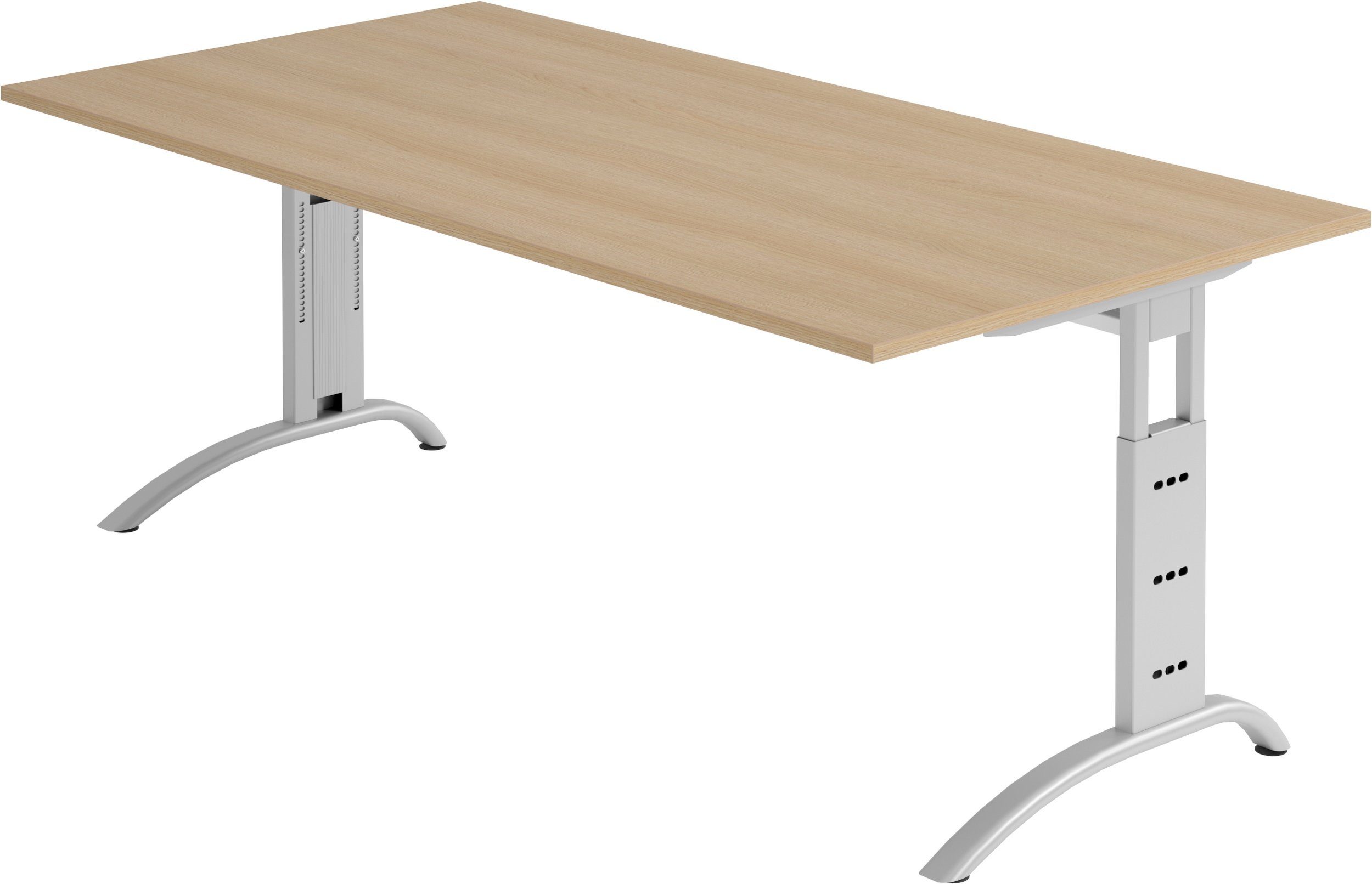 bümö Schreibtisch Schreibtisch Serie-F, Rechteck: 200 x 100 cm - Dekor: Eiche - Gestell: Silber