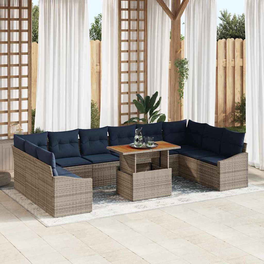 vidaXL Gartenlounge-Set Garten-Sofa-Set mit Speicher 11 pcs Grau Poly Rattan, (11-tlg)