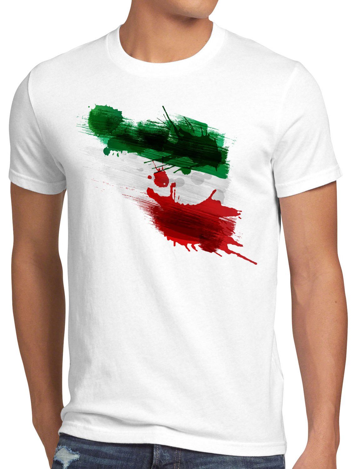 style3 Print-Shirt Herren T-Shirt Flagge Iran Fußball Sport Teheran WM EM Fahne weiß