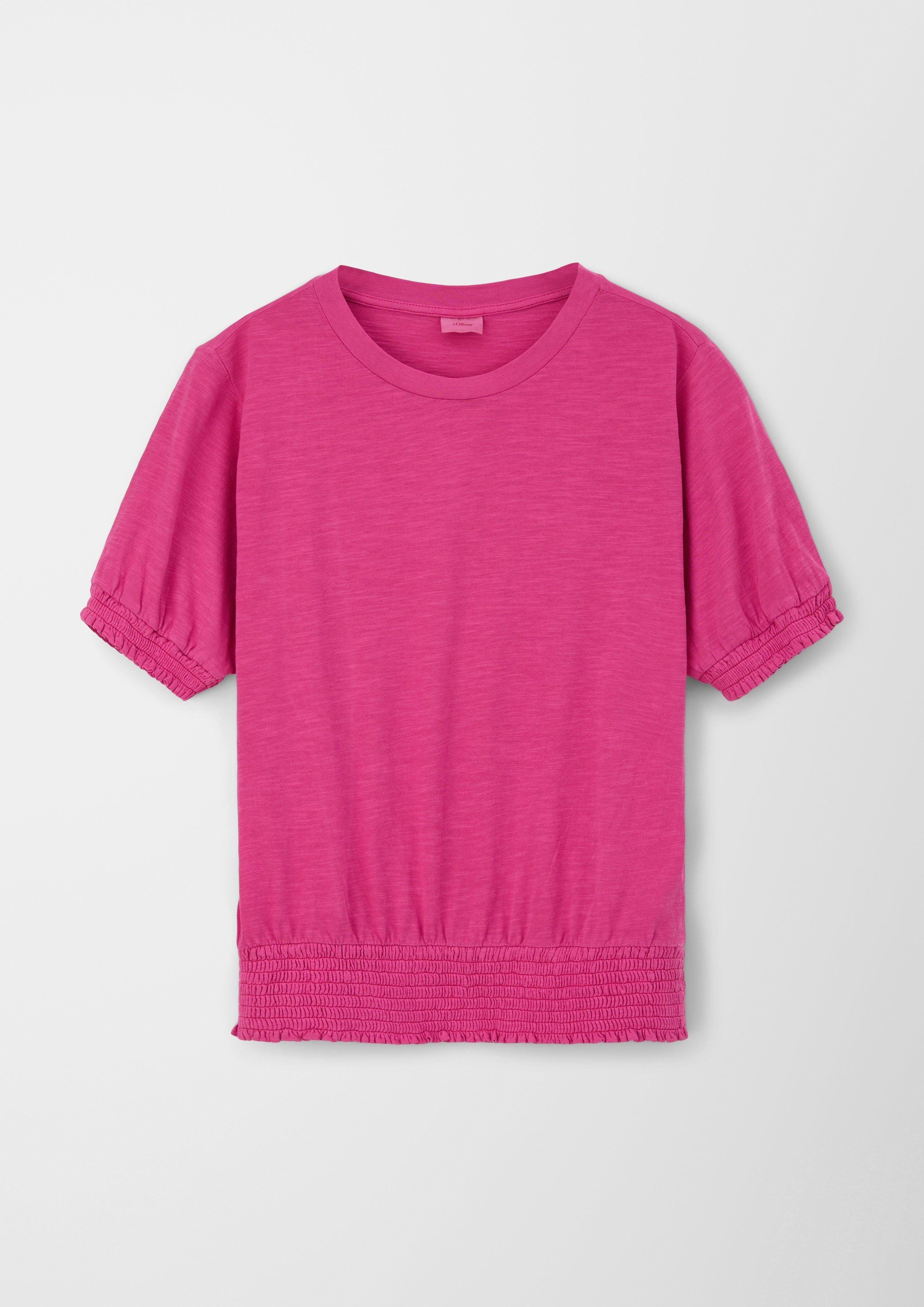 s.Oliver Kurzarmshirt T-Shirt mit Smok-Partien Garment Dye, Smok-Detail pink