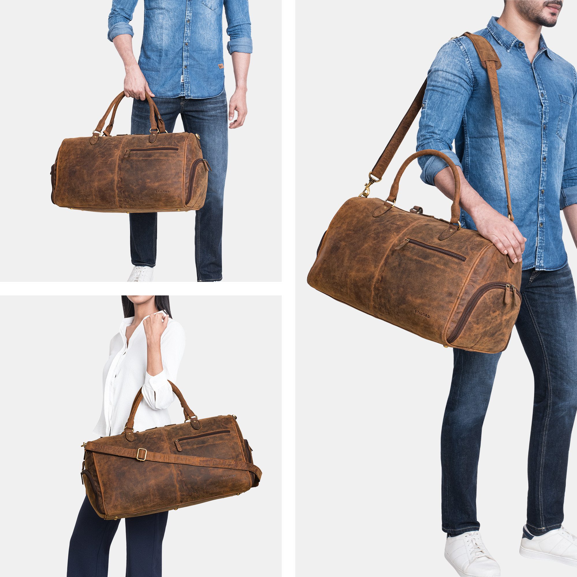 STILORD Weekender "Jermaine" Vintage Leder Reisetasche Weekender mit Schuhfach Groß