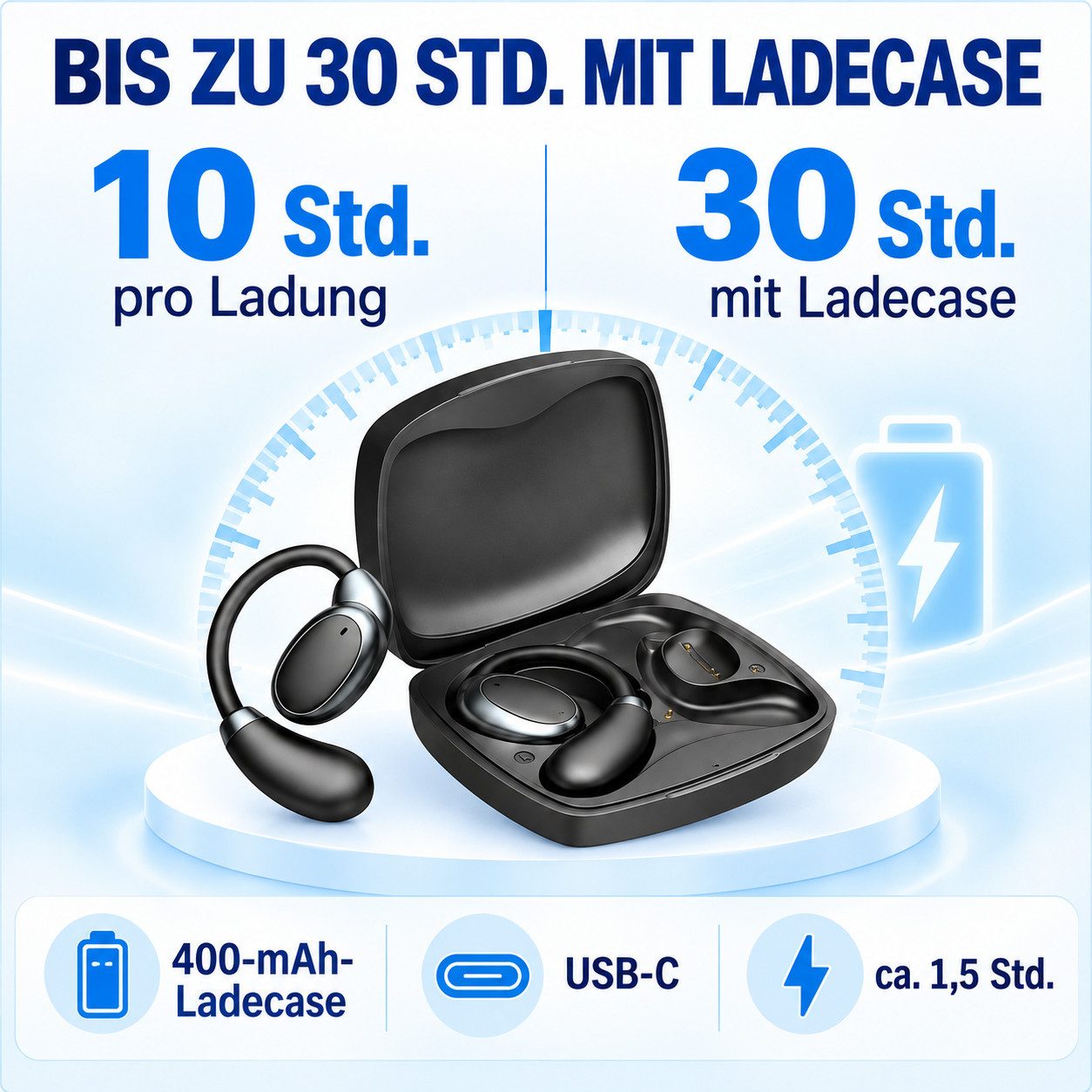 Forrlite Übersetzungskopfhörer mit Bluetooth und Ohrbügel Open-Ear-Kopfhörer (Sportkopfhörer mit Echtzeit-Übersetzung für Reise und Lernen, 138 Gratis-Sprachen, – Bild 4 von 5