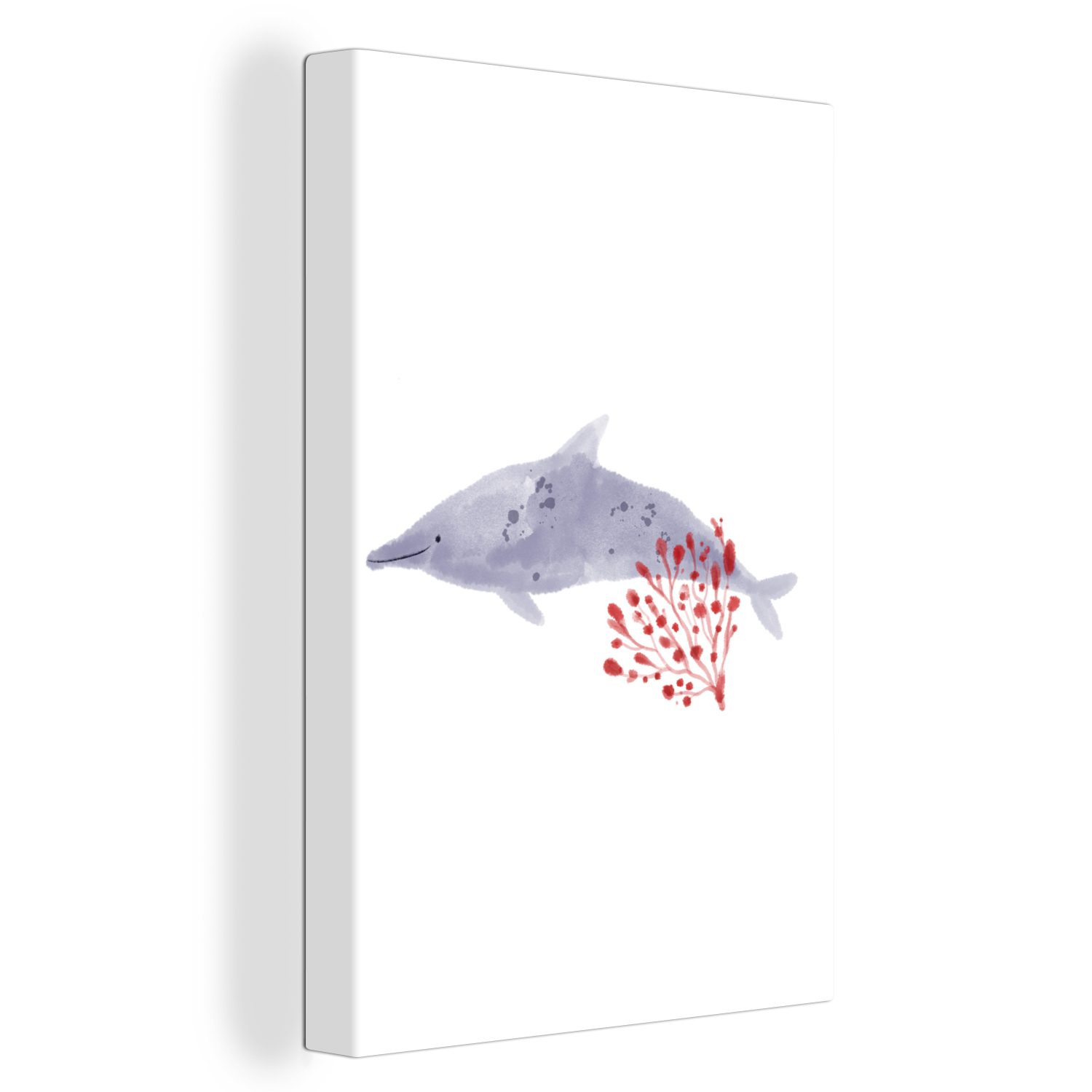 OneMillionCanvasses® Leinwandbild Fische - bespannt - cm - (1 20x30 Zackenaufhänger, inkl. Pflanzen Gemälde, Leinwandbild fertig Aquarell, Rot St)