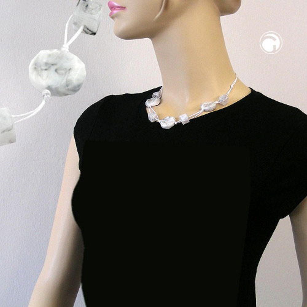 unbespielt Collier Modeschmuck Kette Kunststoffperlen Weiß-Grau-Marmoriert 45 cm, Modeschmuck für Damen