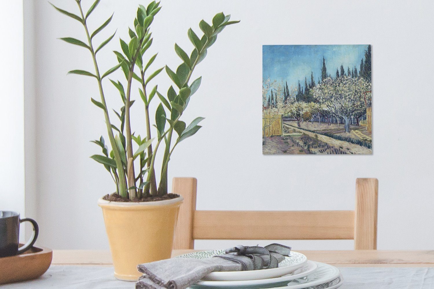 bunt St), OneMillionCanvasses® van Leinwandbild Wohnzimmer Zypressen - Bilder vor für (1 Gogh, Obstgarten Leinwand Schlafzimmer Vincent