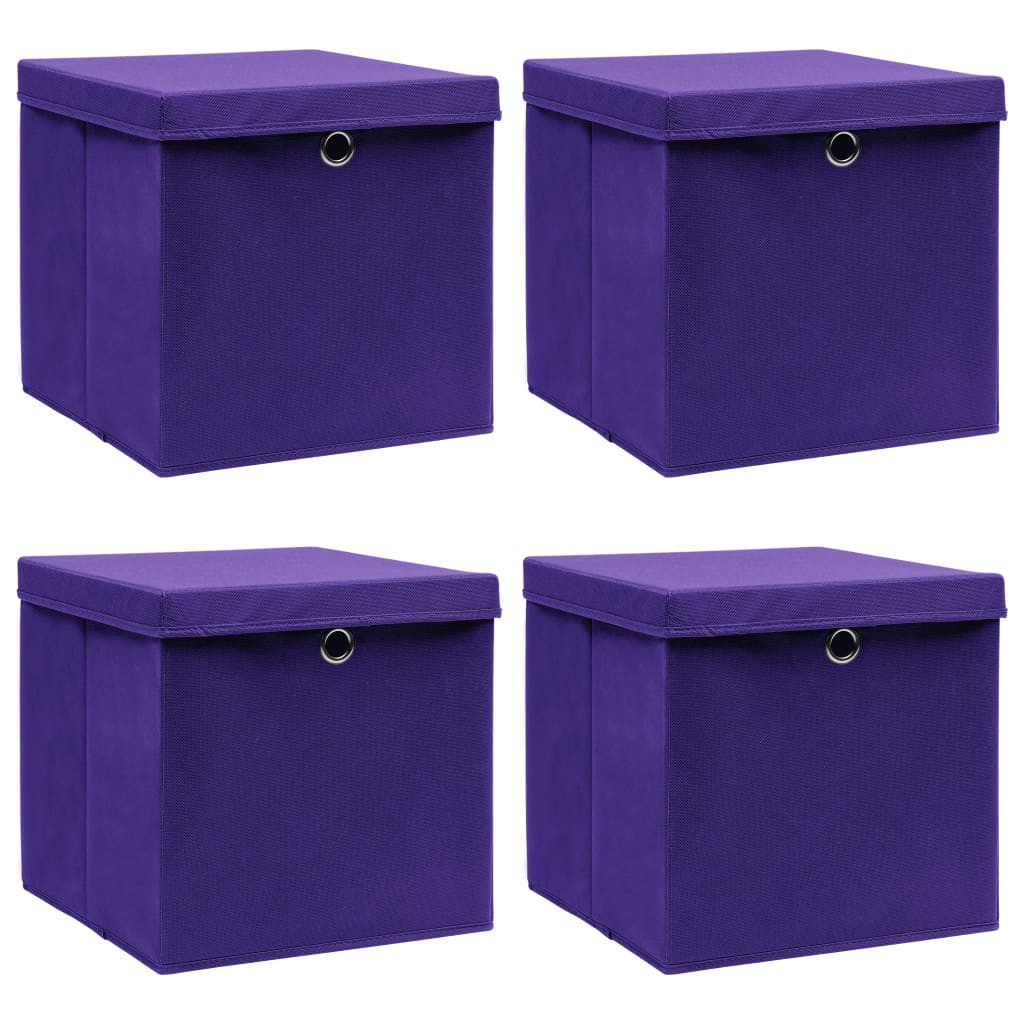 vidaXL Aufbewahrungsbox, Aufbewahrungsboxen mit Deckeln 4 Stk. Lila 32x32x32 cm Stoff