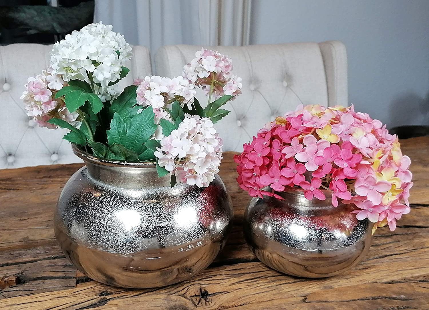 Dekovase Vase 2er Set Pokalvase Dekovase Aluminium Silber 16 / 22 cm