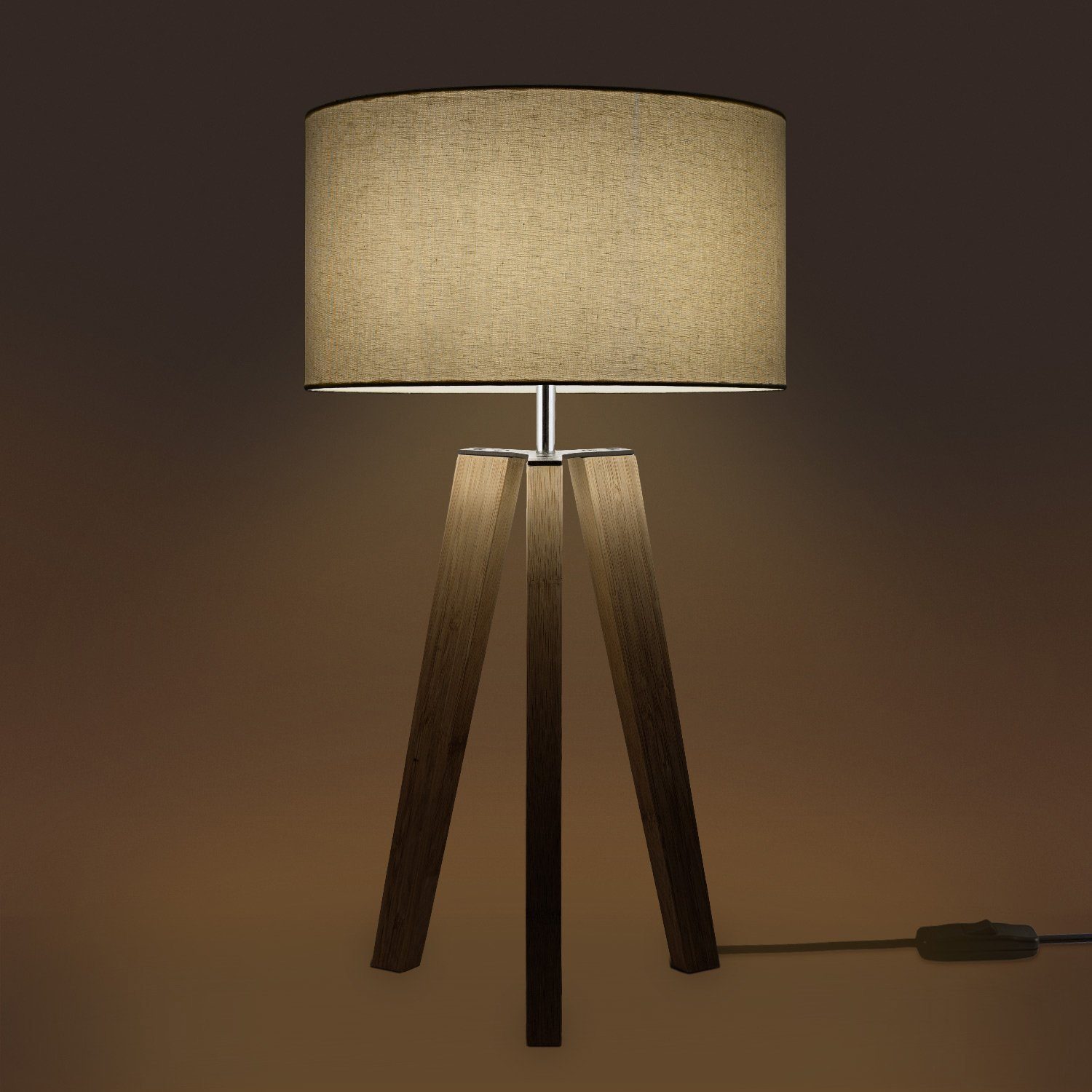 Paco Home Tischleuchte Canvas uni Leuchtmittel, E27 Stil Wohnzimmer Stehlampe Skandinavischer Vintage Fuß LED Lampe Color, ohne