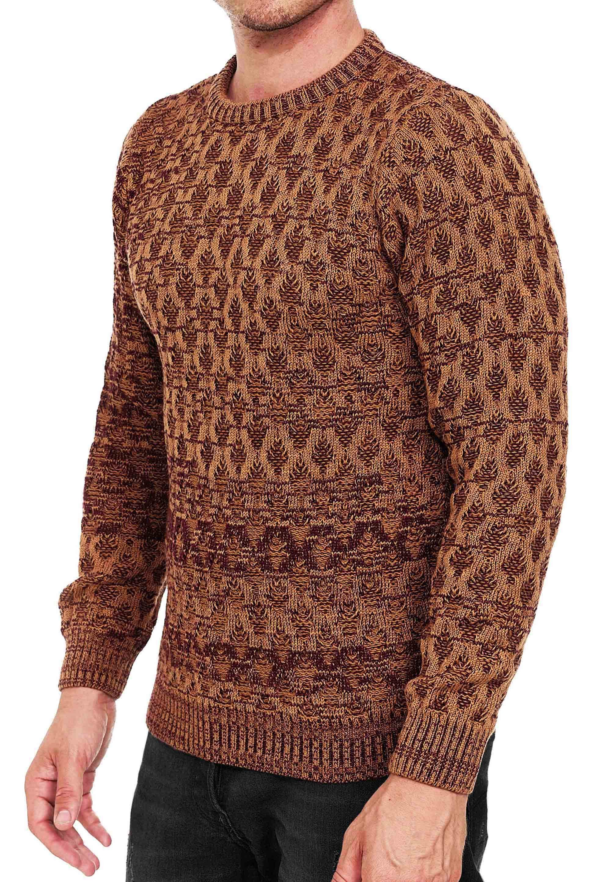 Rundhalspullover Strickpullover Streetwear Kontrast Rundhals Strick Pullover