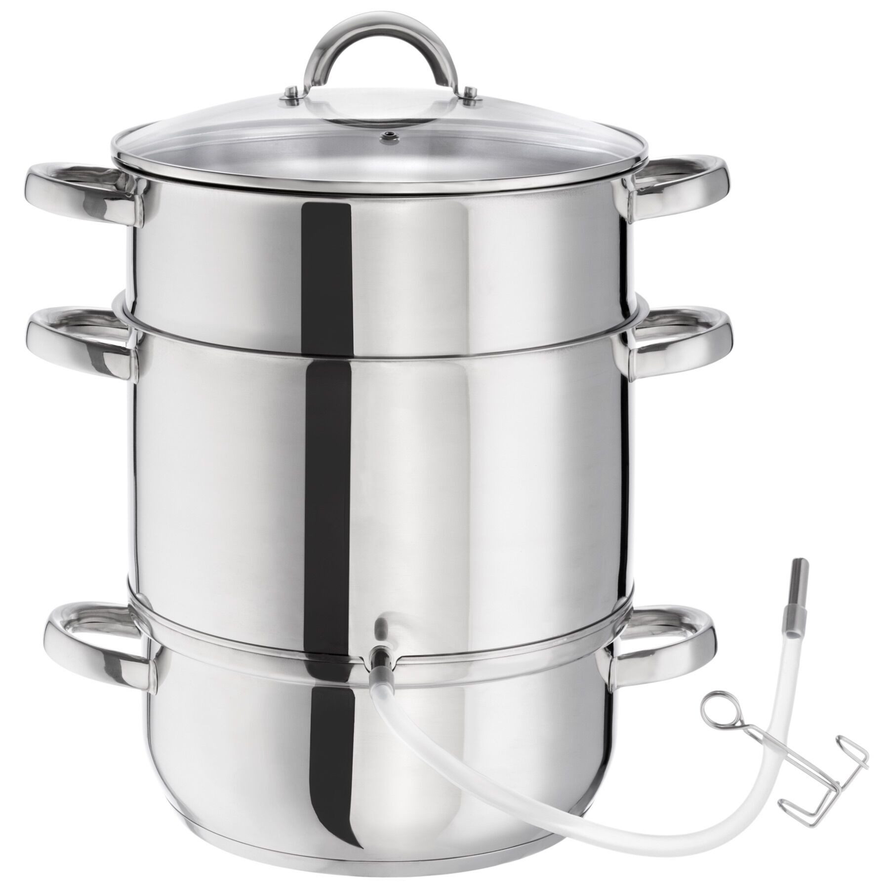 tectake Entsafter 7-tlg. Dampf-Saftbereiter Ø 26 cm aus Edelstahl, mit Glasdeckel, 0 W, 15 Liter, für Obst und Gemüse, induktionsgeeignet, spülmaschinenfest