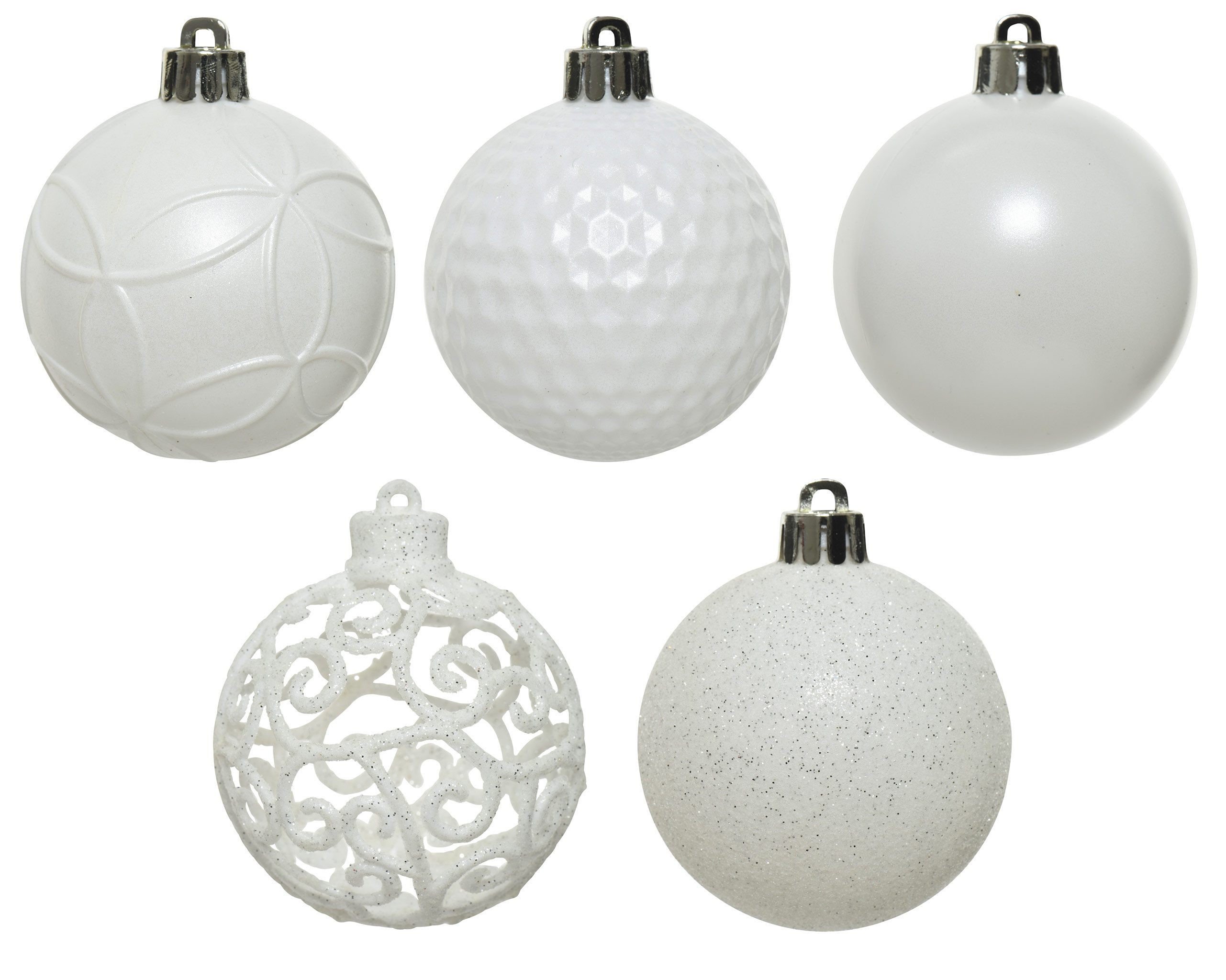 Kaemingk Weihnachtsbaumkugel, Weihnachtskugeln Kunststoff Ornamente 6cm 37er Set - Winterweiss