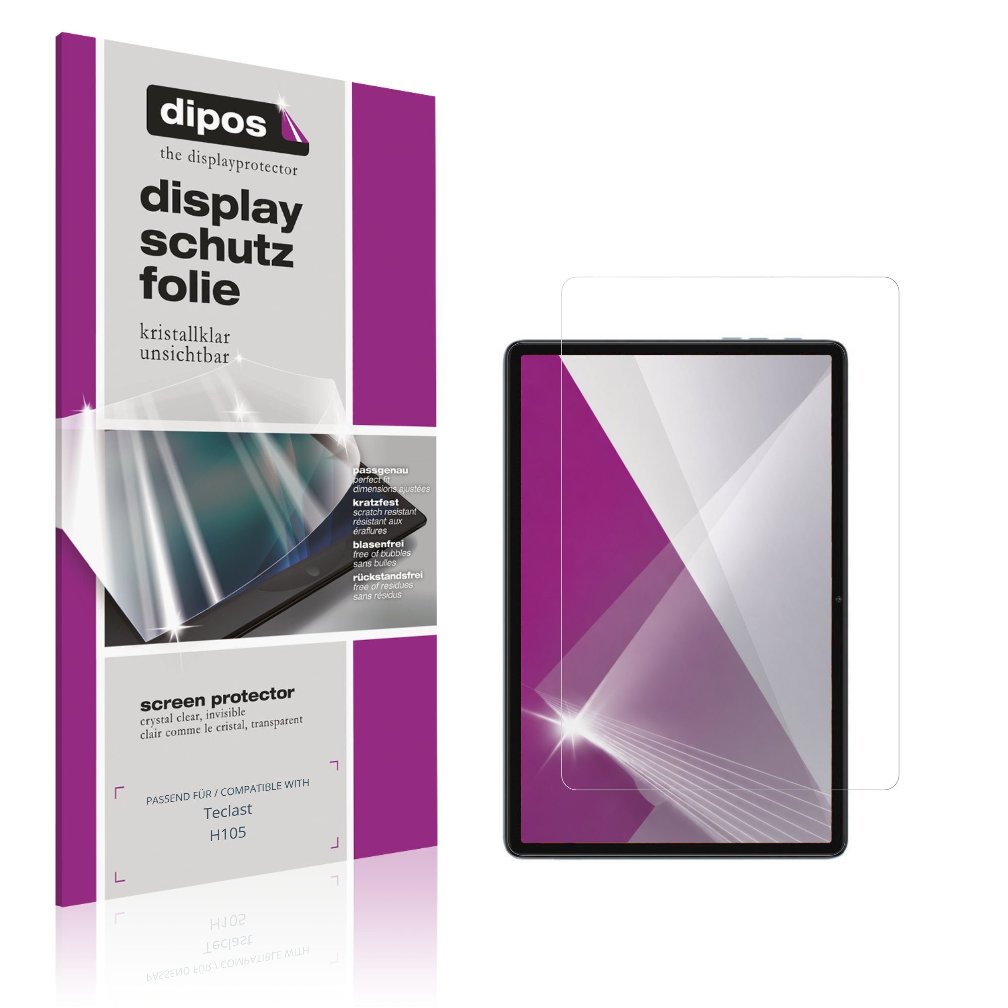 dipos Displayschutzfolie Schutzfolie für Teclast H105, 2 Stück, Displayschutz Schutz Folie Made in Germany