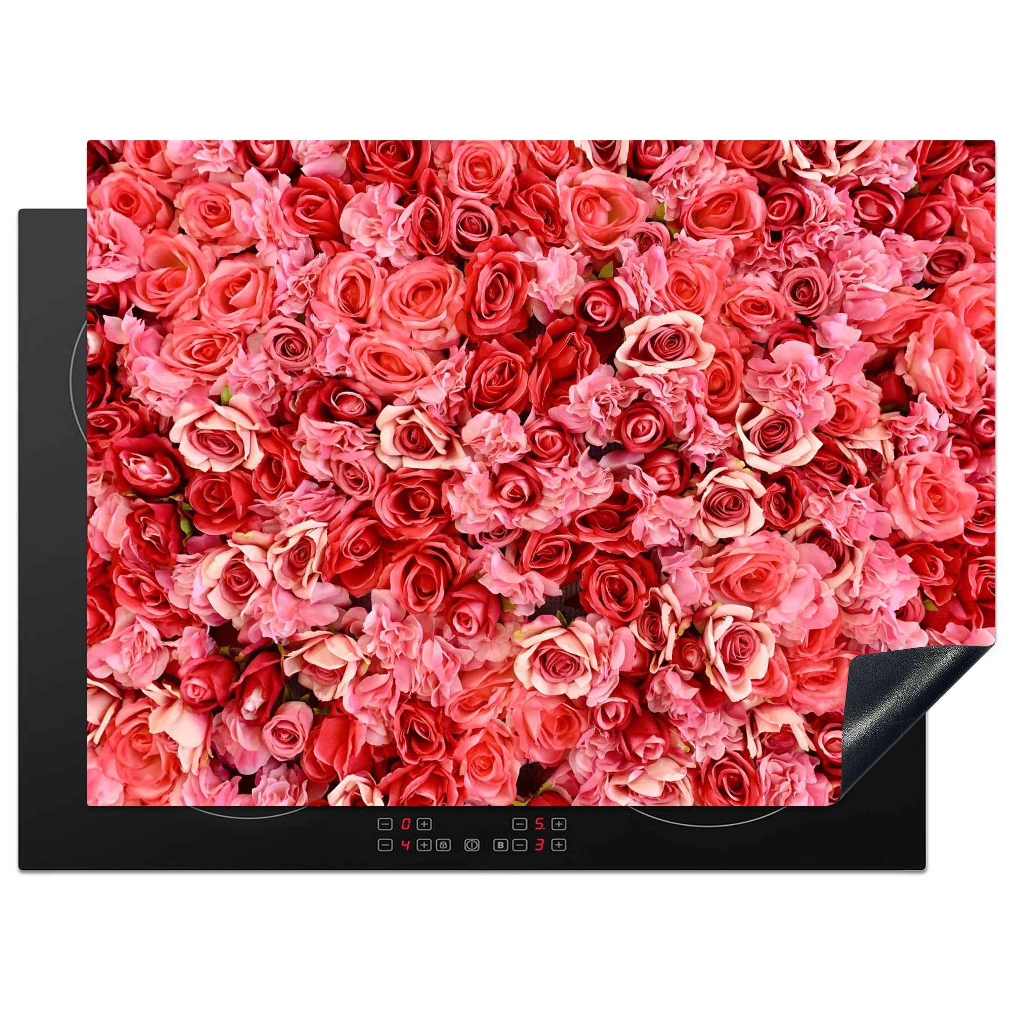 MuchoWow Herdblende-/Abdeckplatte Rosen - Rosa - Rot, Vinyl, (1 tlg), 71x52 cm, Induktionskochfeld Schutz für die küche, Ceranfeldabdeckung