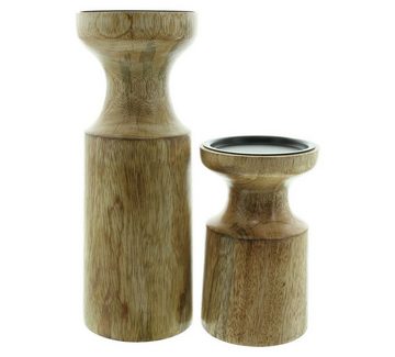 Home-trends24.de Kerzenhalter Kerzenhalter Mangoholz Holz Kerzenständer Braun Deko 2er Set (2 St)