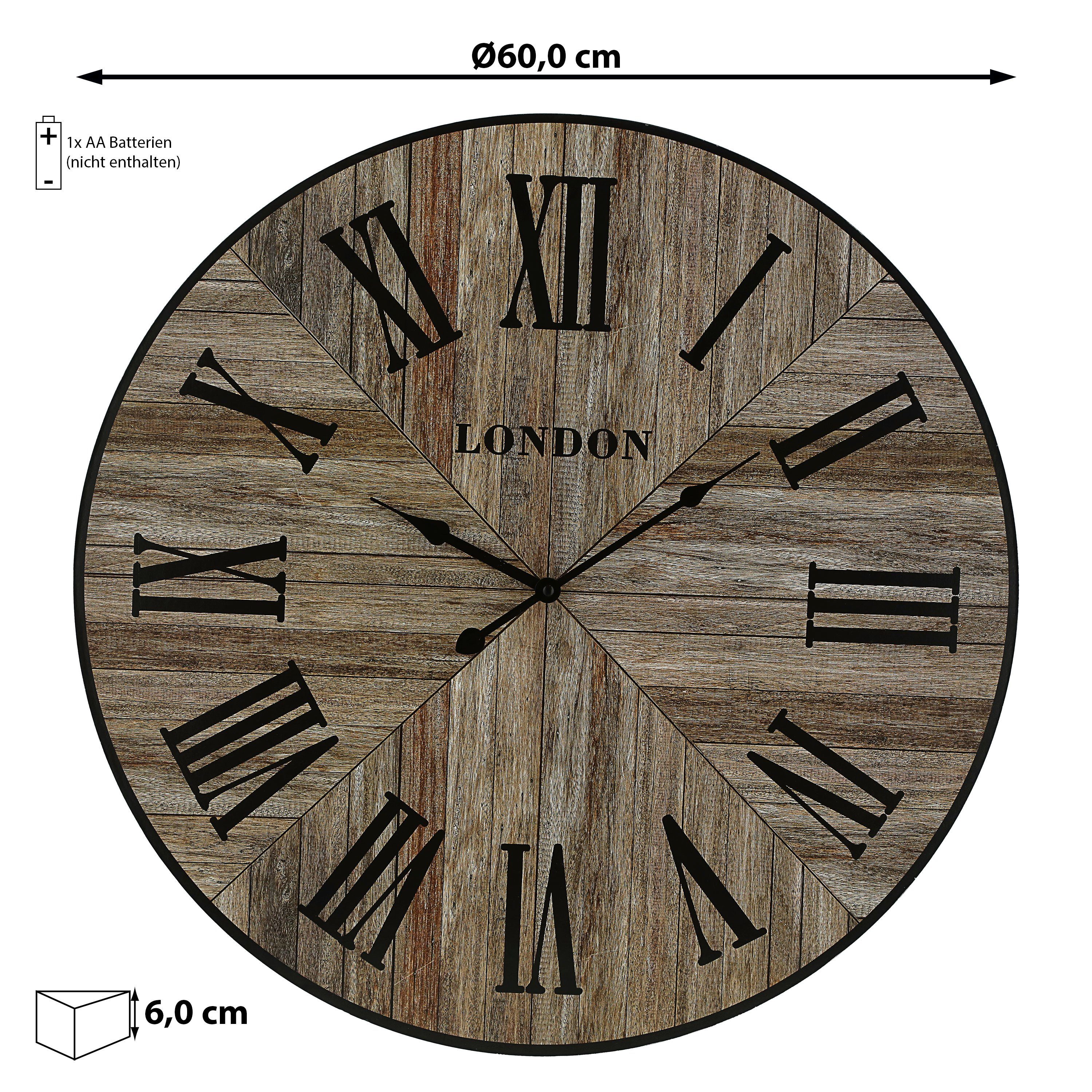 CEPEWA Wanduhr Wanduhr XL Ø60cm natur Vintage batteriebetrieben