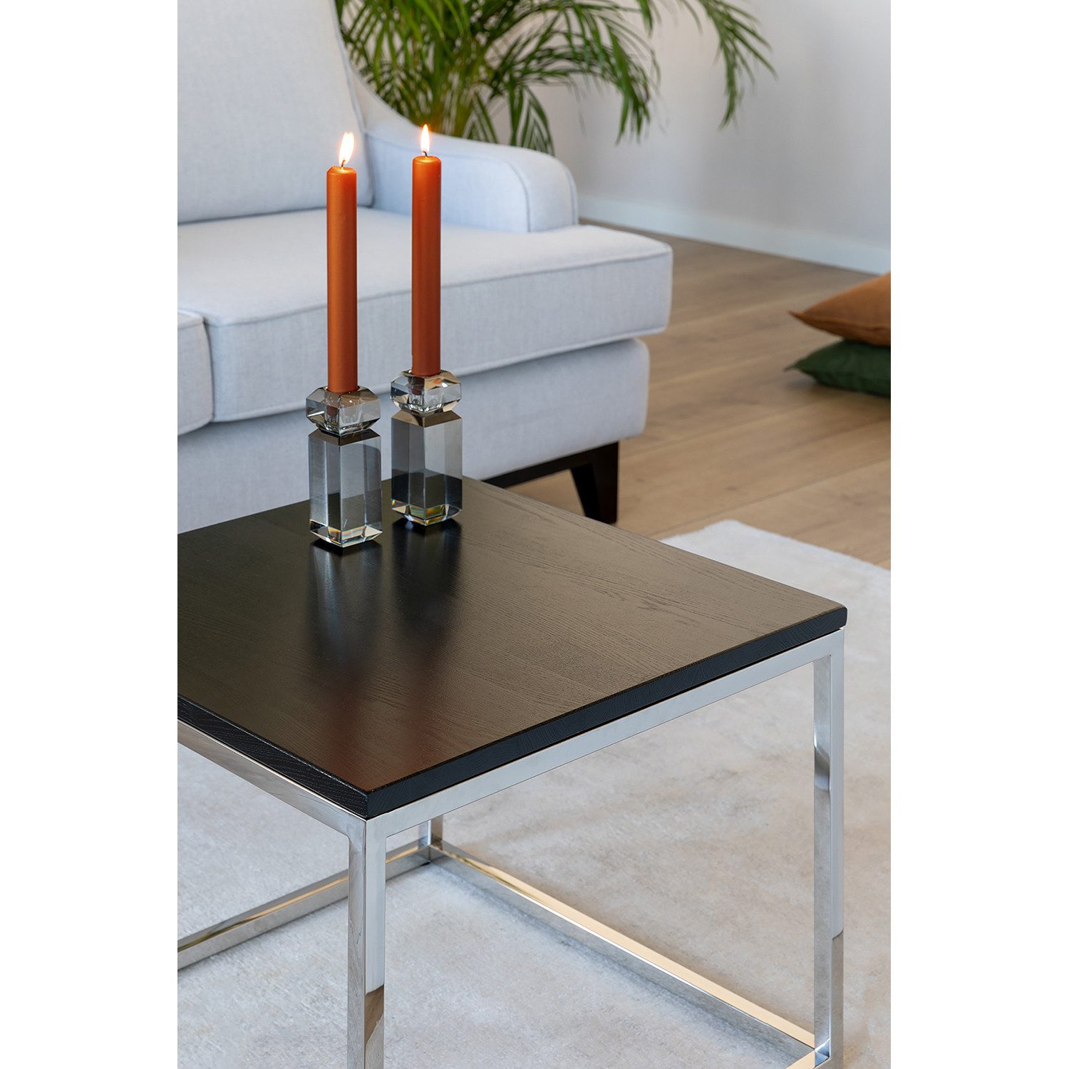 Fink Couchtisch NOVARA Couchtisch - H.45cm x B.55cm- espresso - Edelstahlgestell/Eiche (Loungetisch - Sitzbeistelltisch, Loungetisch - Sitzbeistelltisch), Moderner Sofatisch Wohnzimmertisch Kaffeetisch Beistelltisch