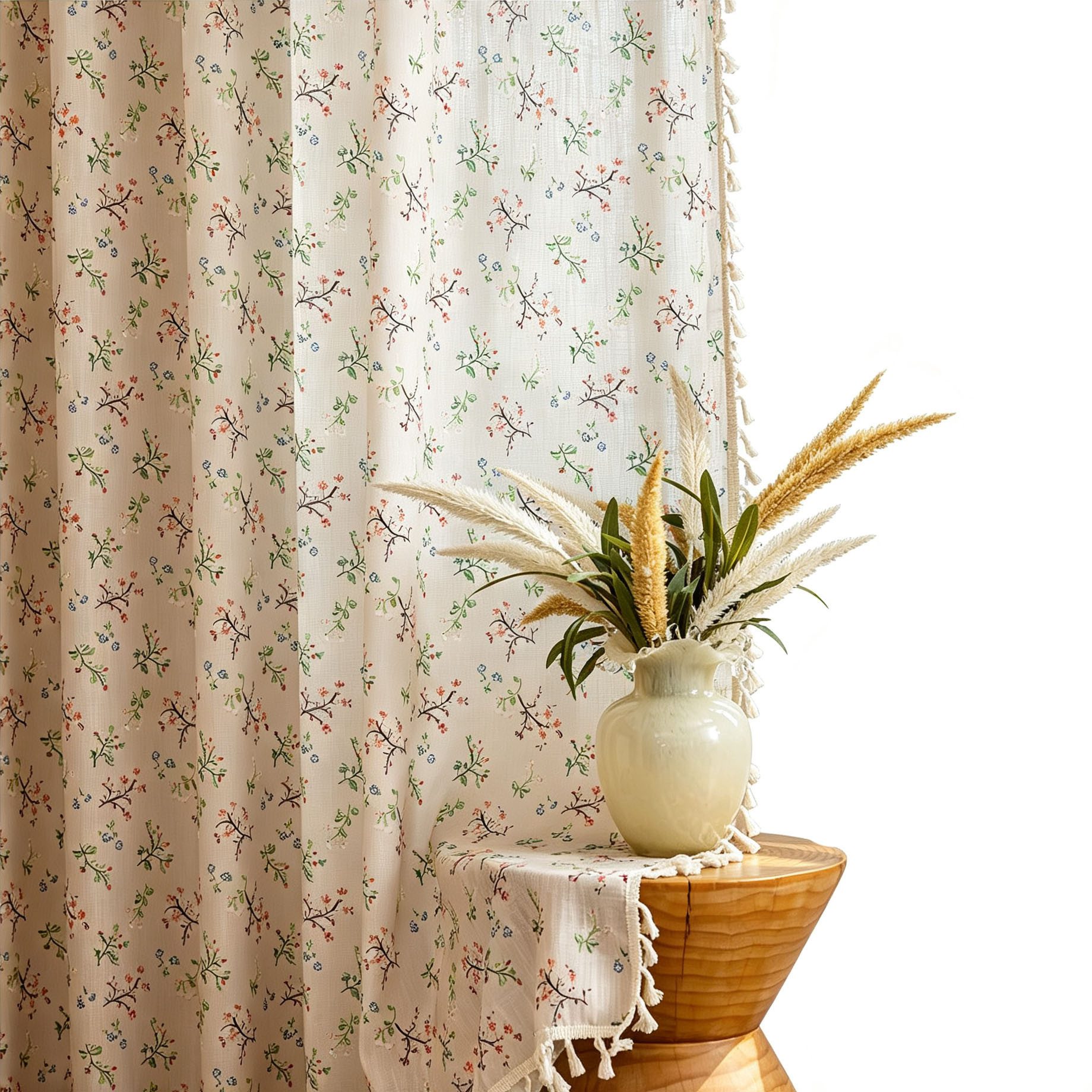 Diwzbyn Vorhang Vorhang mit Blumenmuster, Boho-Vorhang, halbtransparenter Vorhang, Geeignet für Wohnräume wie Wohnzimmer, Schlafzimmer usw