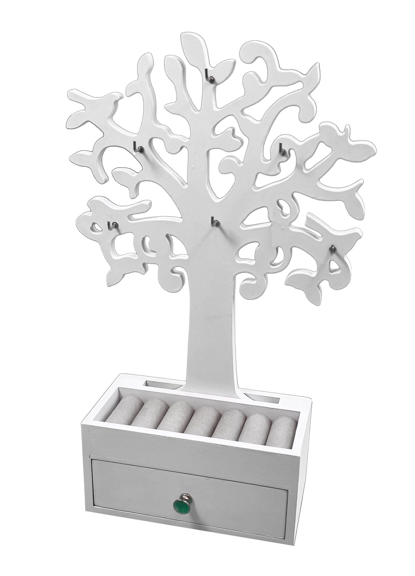 Spetebo Schmuckbaum Schmuckbaum mit Schublade - weiß, weißes Schmuckkästchen in Baumform
