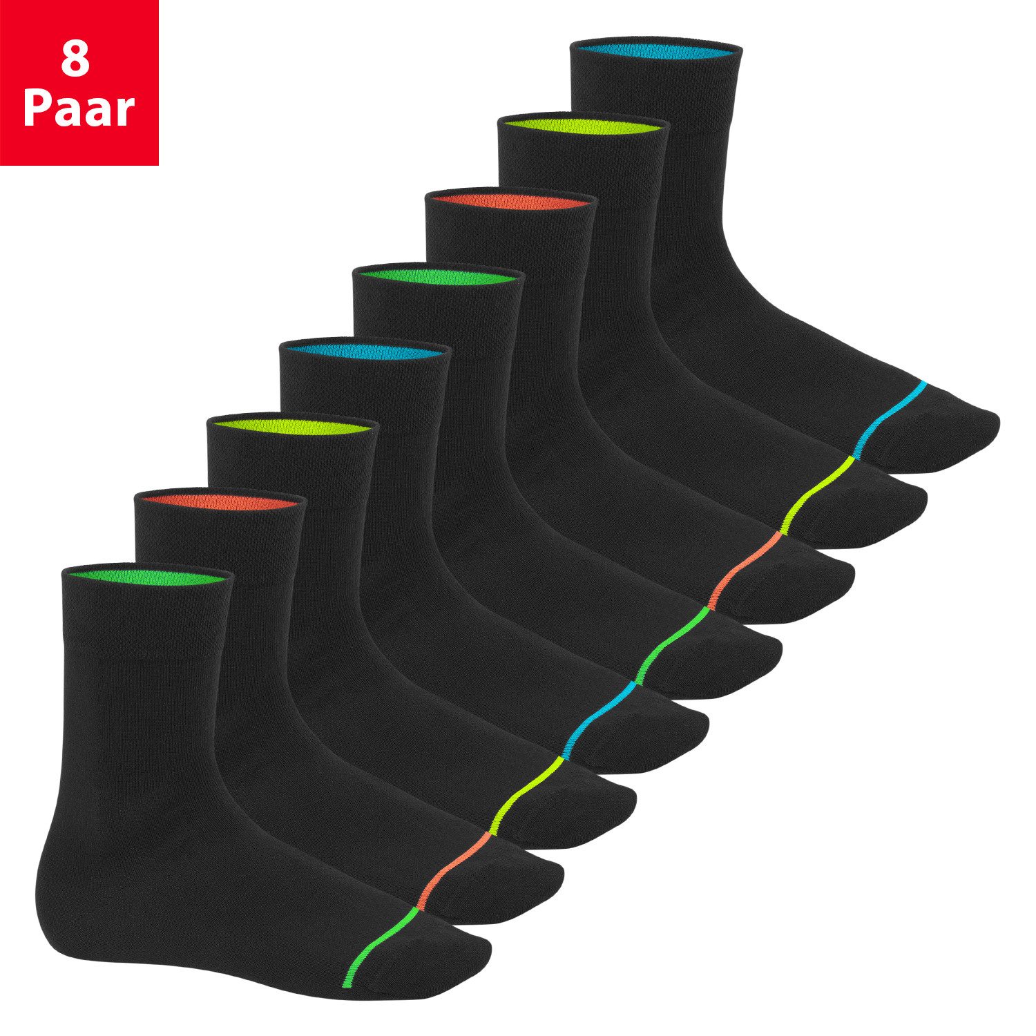 Footstar Basicsocken Herren & Damen Baumwollsocken (8 Paar) Socken im Neon Look