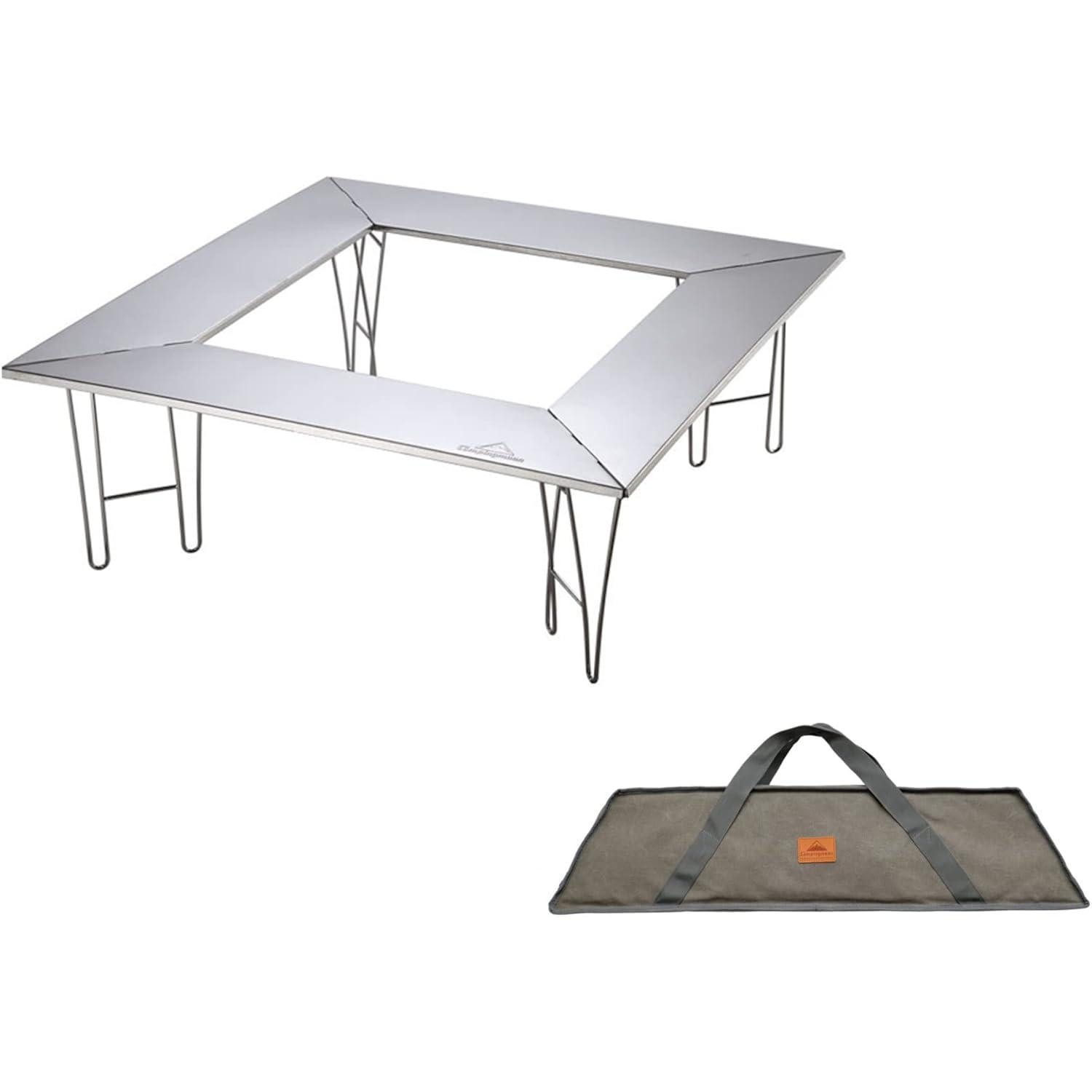 LuxusKollektion Kaminofen-Erweiterungssegmet Camping-Grilltisch faltbar mit Tragetasche Edelstahl 84x84x30 cm
