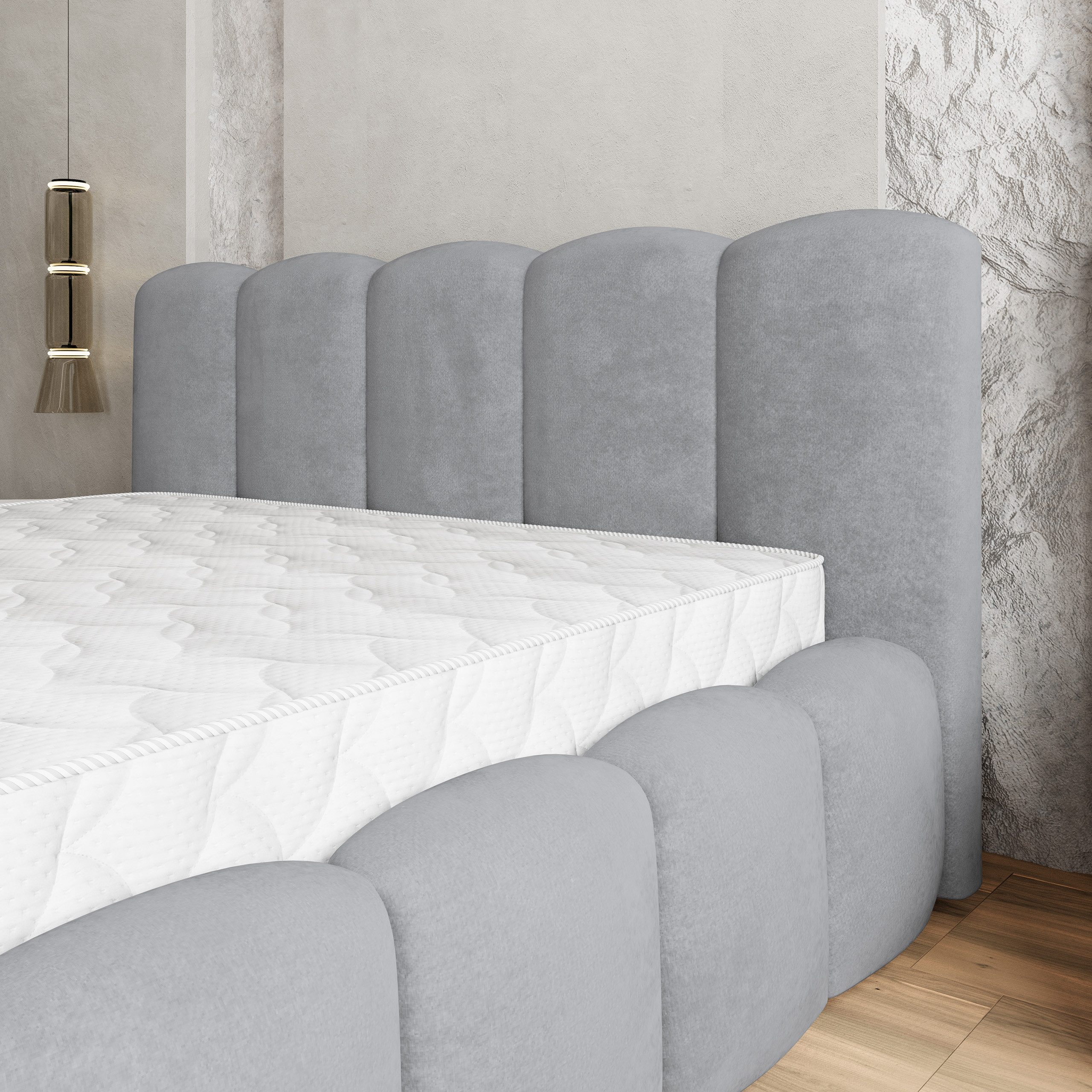 Masseno Polsterbett FALINA 200x200 cm grau (mit Bettkasten und Lattenrost) – Bild 3 von 5