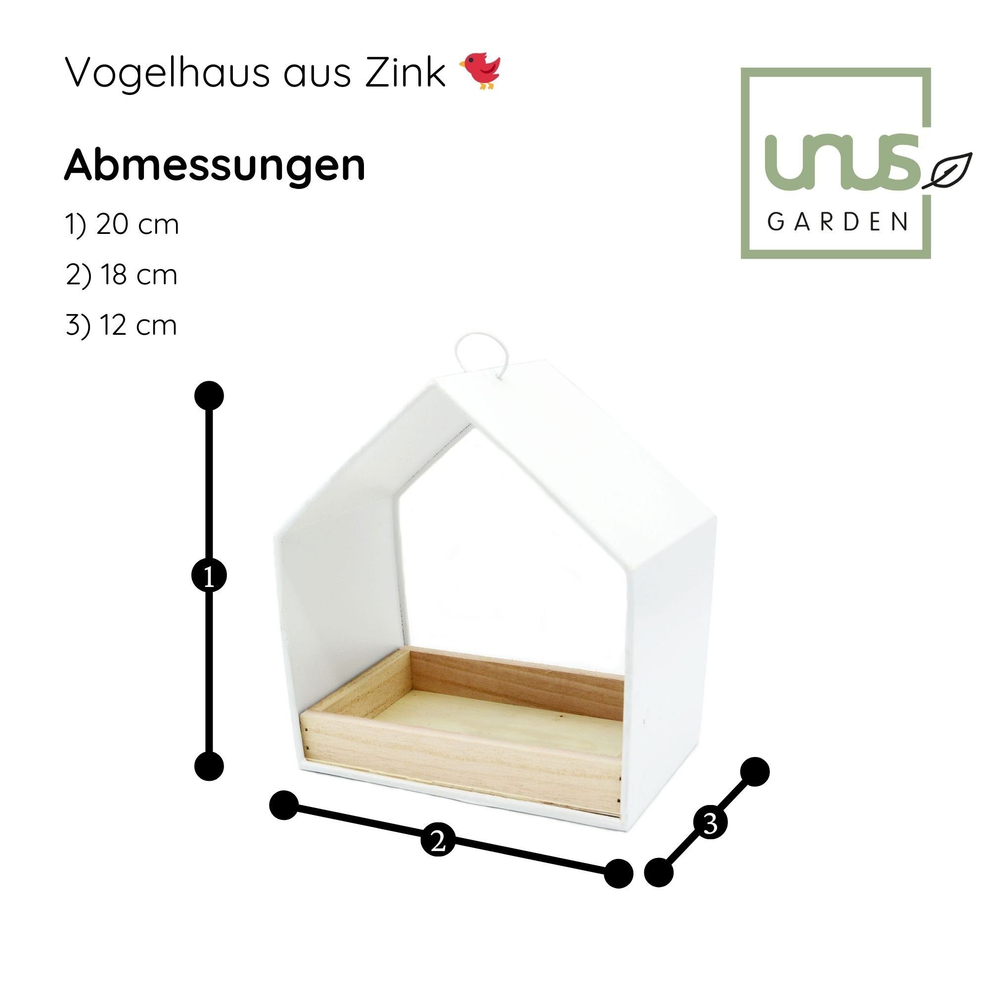 UNUS GARDEN Vogelhaus Futterhaus aus Zink zum Aufhängen, Vogelfutterhaus Vogelvilla Vogelhäuschen Futterstation aus Zink