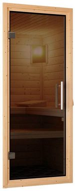 Karibu Sauna Menja, BxTxH: 196 x 196 x 200 cm, 40 mm, (Set) 9-kW-Bio-Ofen mit externer Steuerung