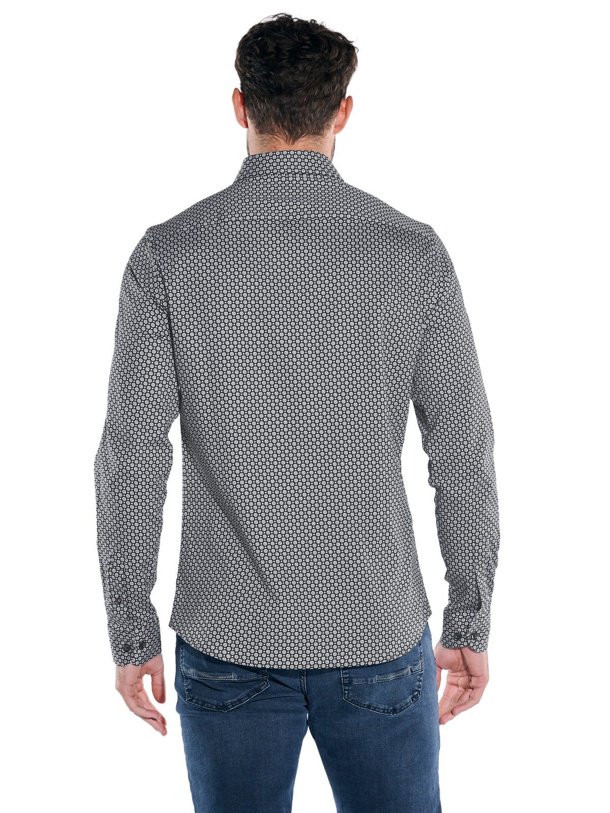 emilio adani Langarmhemd Herren Langarm-Hemd gemustert, Schwarz günstig online kaufen