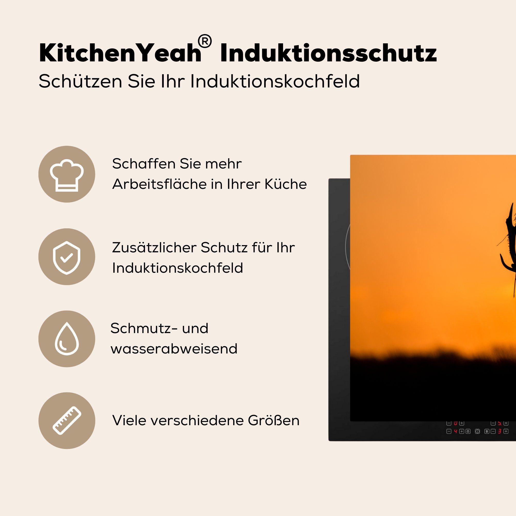 cm, Schutz die Natur, für Hirsch - tlg), (1 - Orange - Tiere Scherenschnitt 81x52 küche, Herdblende-/Abdeckplatte Vinyl, Ceranfeldabdeckung - Induktionskochfeld MuchoWow