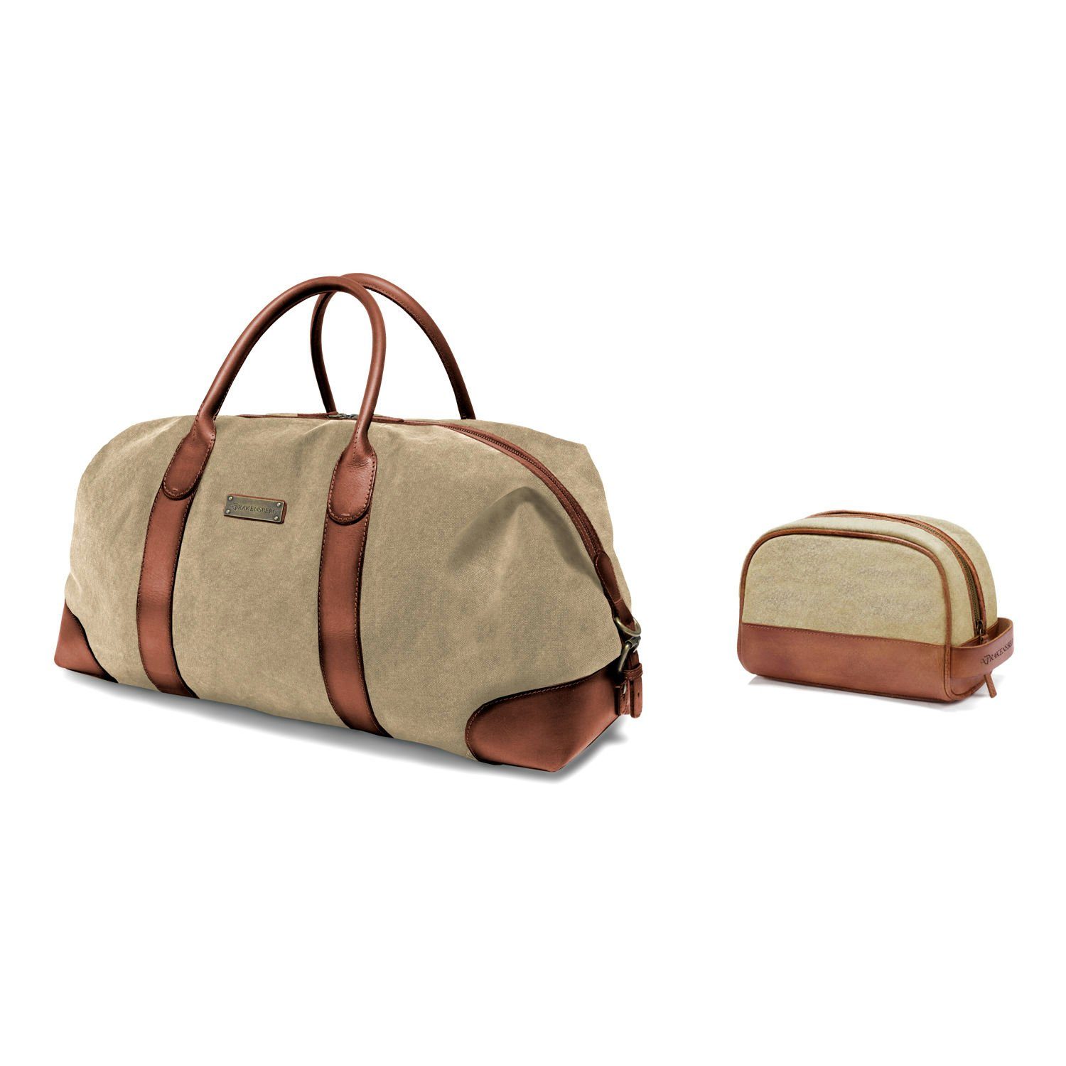 Reisetasche Weekender »David« & Kulturbeutel »Glen« Khaki-Beige