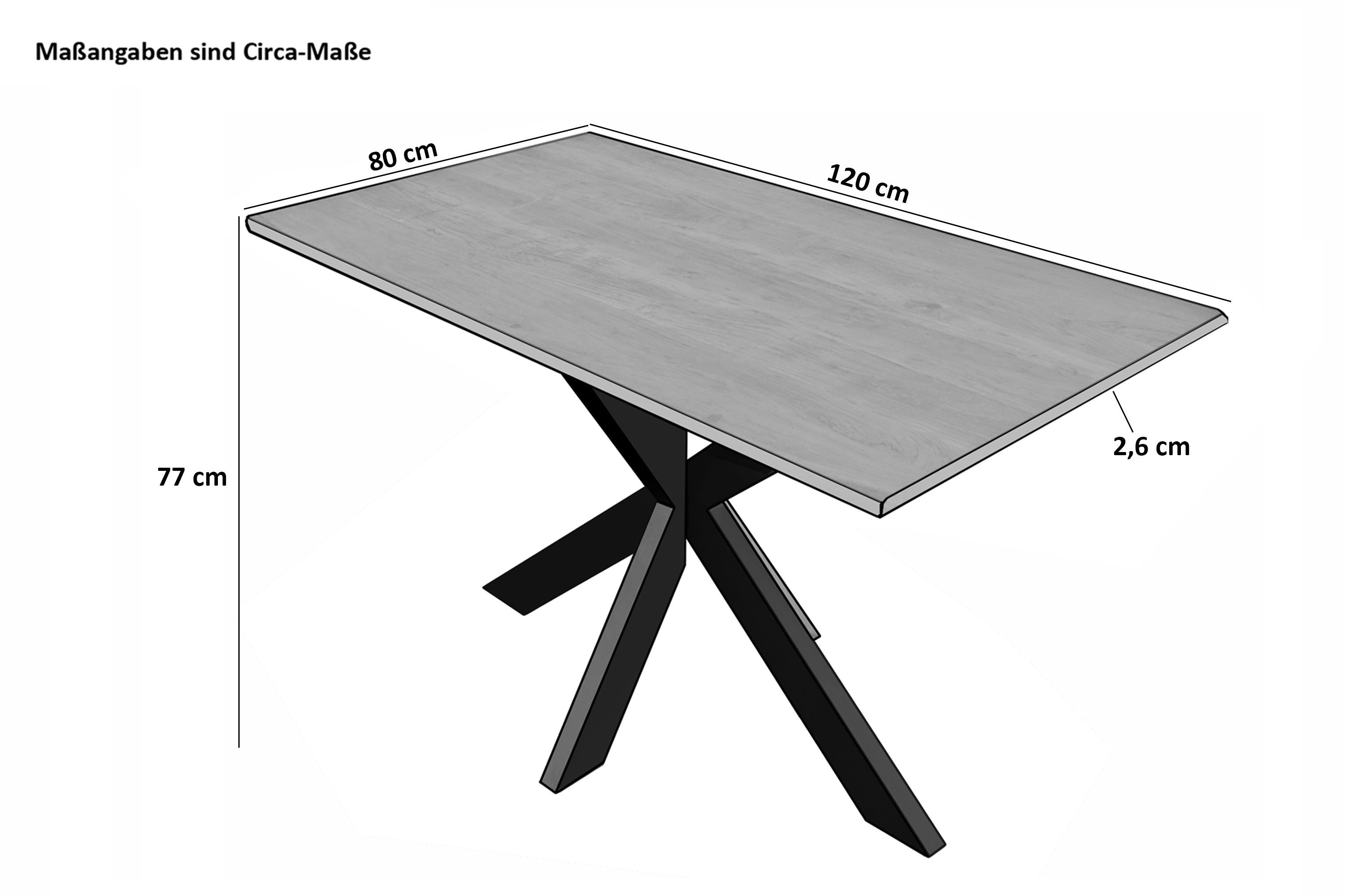 Esstisch schwarz cm nussbaumfarben 80 x Tisch Polly, Junado® Baumkante 120