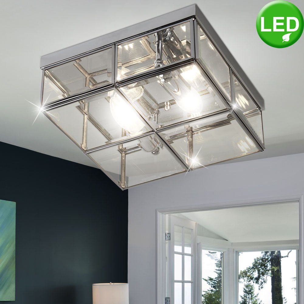 etc-shop LED Deckenleuchte, Leuchtmittel inklusive, Warmweiß, Glas Decken Lampe Wohn Ess Zimmer Beleuchtung Chrom Leuchte-
