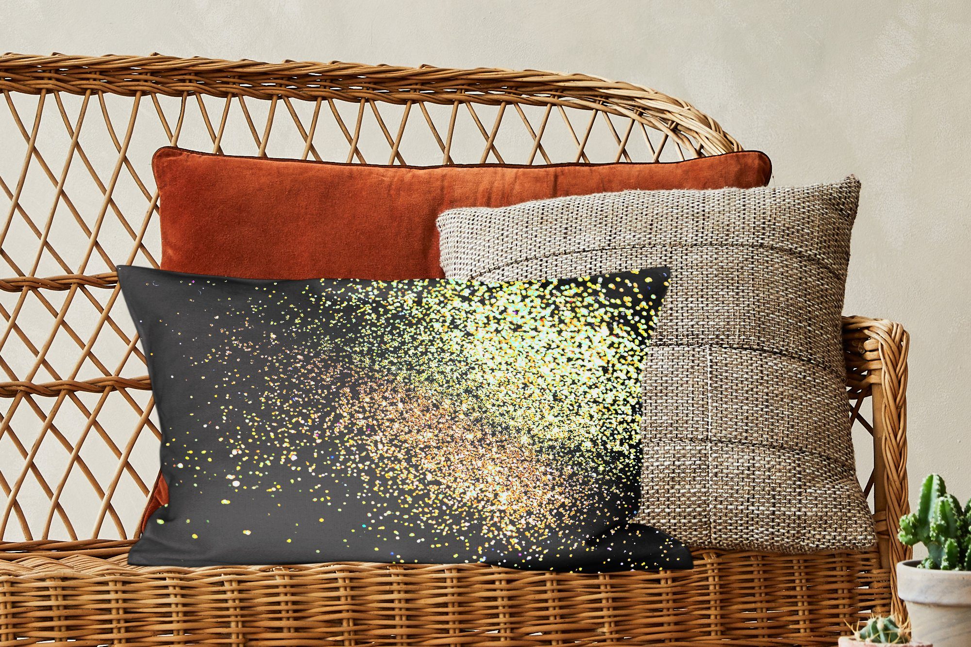 - - Dekoration, Luxus - Gold Glitzer mit Dekokissen Schwarz, Füllung, - Wohzimmer MuchoWow Dekokissen Zierkissen, Design Schlafzimmer