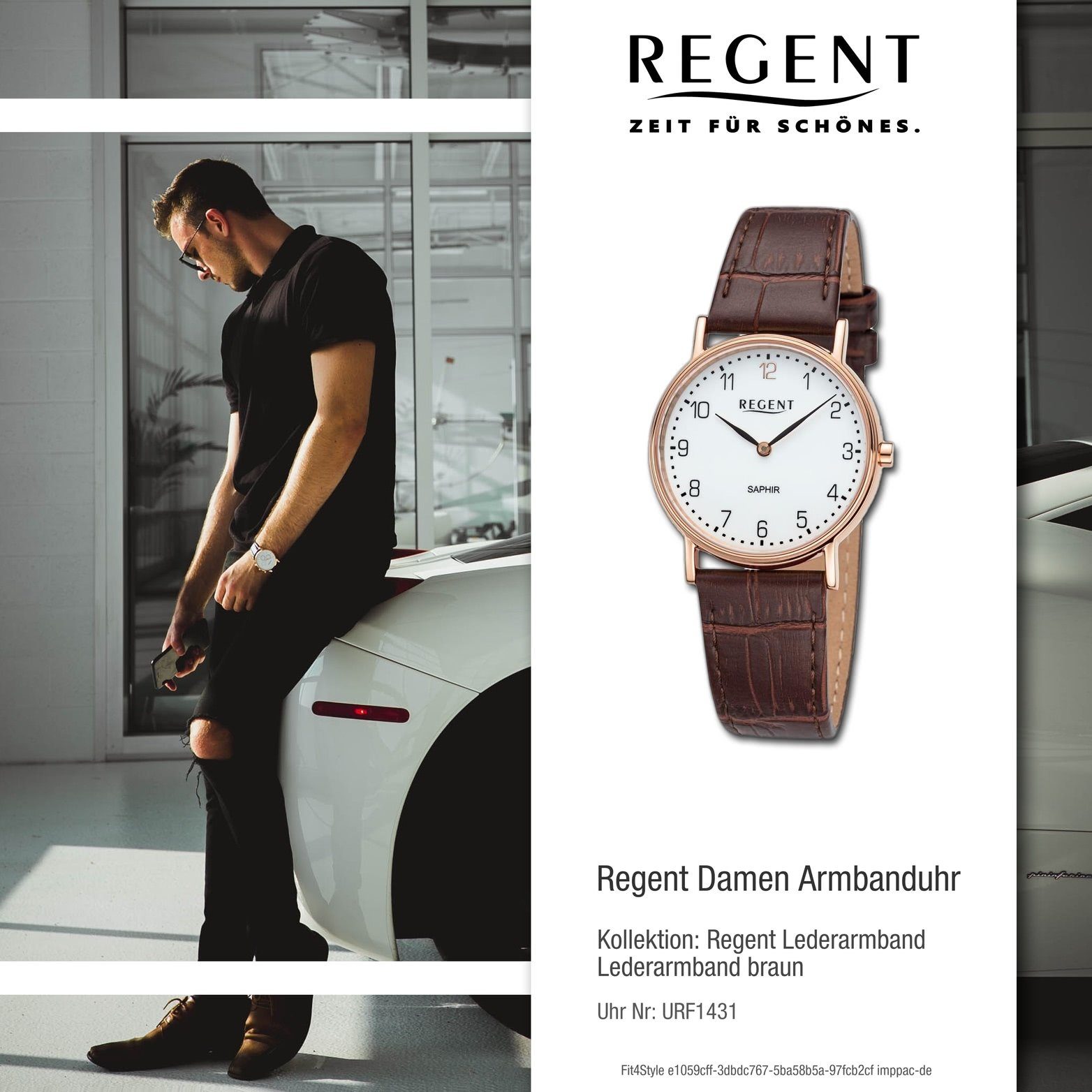 Regent Quarzuhr Regent Damen Armbanduhr groß rundes braun, (ca. Damenuhr Analog, Lederarmband extra 33mm) Gehäuse