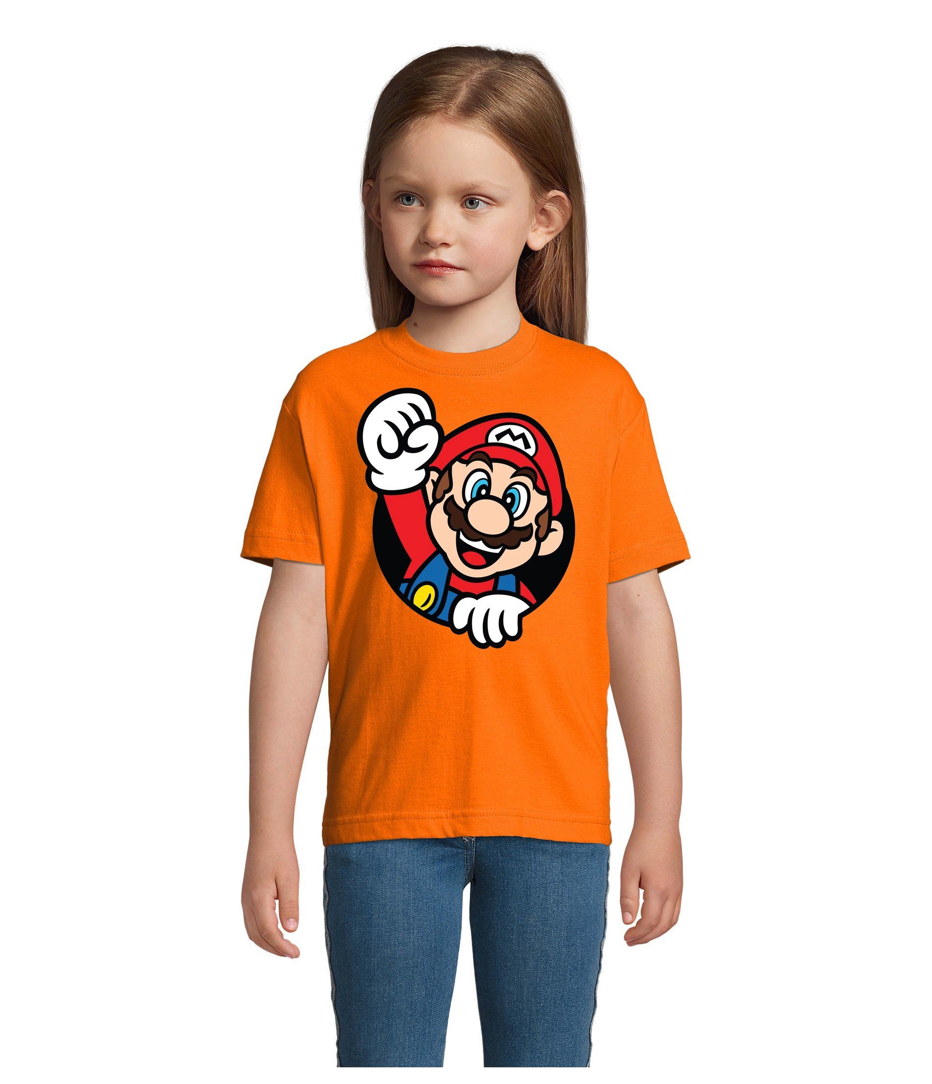 T-Shirt Kinder Konsole Faust Gaming Nintendo Spiel & Nerd Konsole Blondie Orange Super Mario Brownie