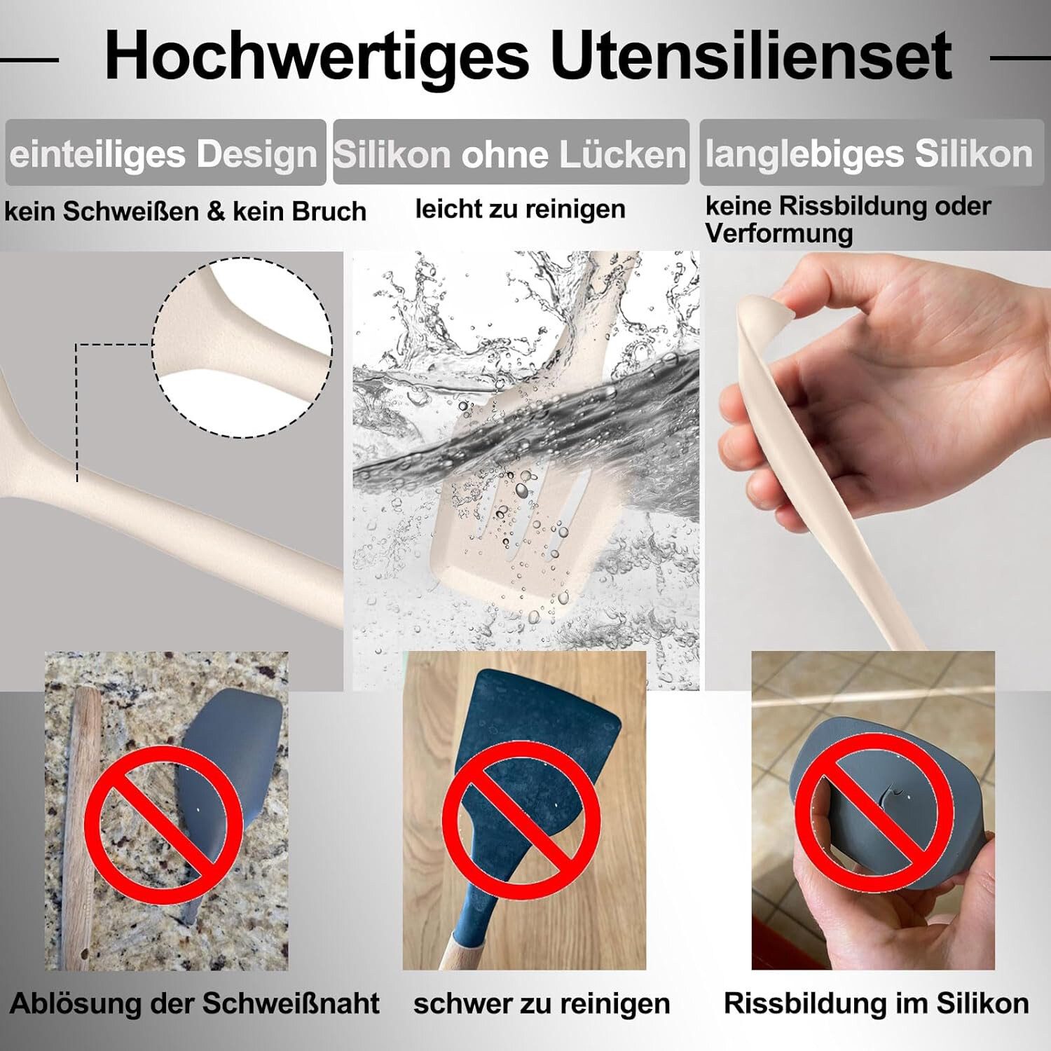 HAUSS SPOLE Kochbesteck-Set Kochgeschirr Set aus Silikon Küchenhelfer, Küchenzubehör Set (12-tlg), Hitze- und brühfest, antihaftbeschichtet und leicht zu reinigen