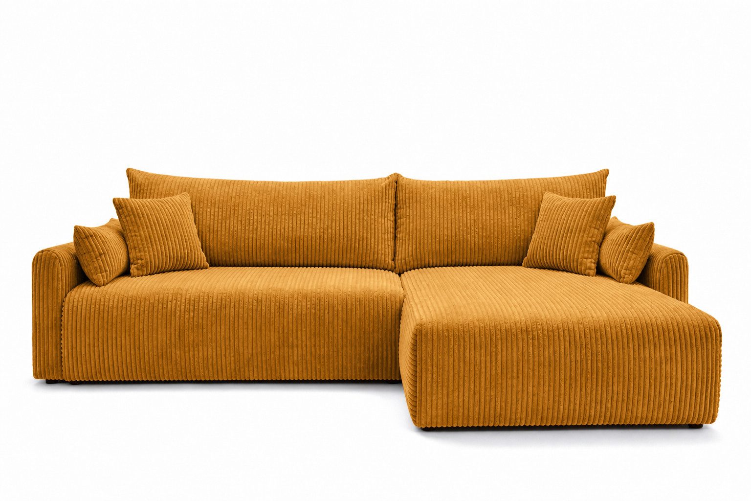 Kaiser Möbel Ecksofa mit Schlaffunktion für Wohnzimmer, Cordstoff Poso, JAPANDI, Japandi-Stil, Abgerundete Form, Große Liegefläche