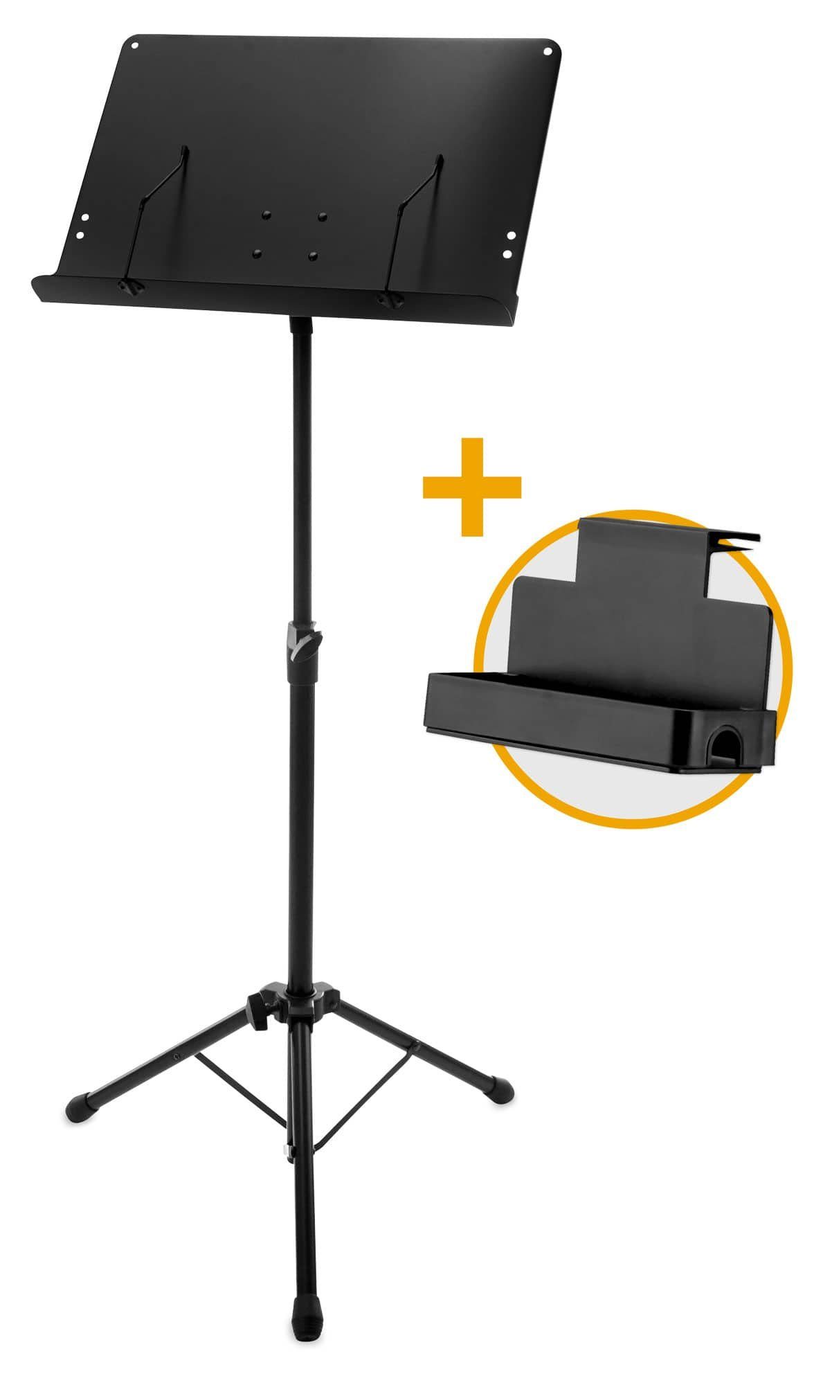 Pronomic Notenpult OS-01C Orchesterpult geschlossen mit Notenklemmen, (Spar-Set, 2-tlg., inkl. Ablagebox für Utensilien), stufenlos höhenverstellbar von 66 cm bis 120 cm
