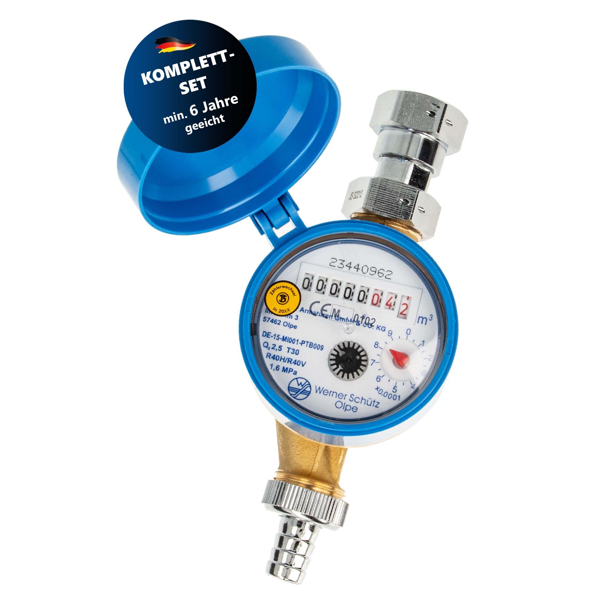 Schlösser Wasserzähler Zapfhahnzähler - Gartenzähler für Zapfhahn, 3/4 Zoll Anschlussgewinde, (inkl. Dichtung)