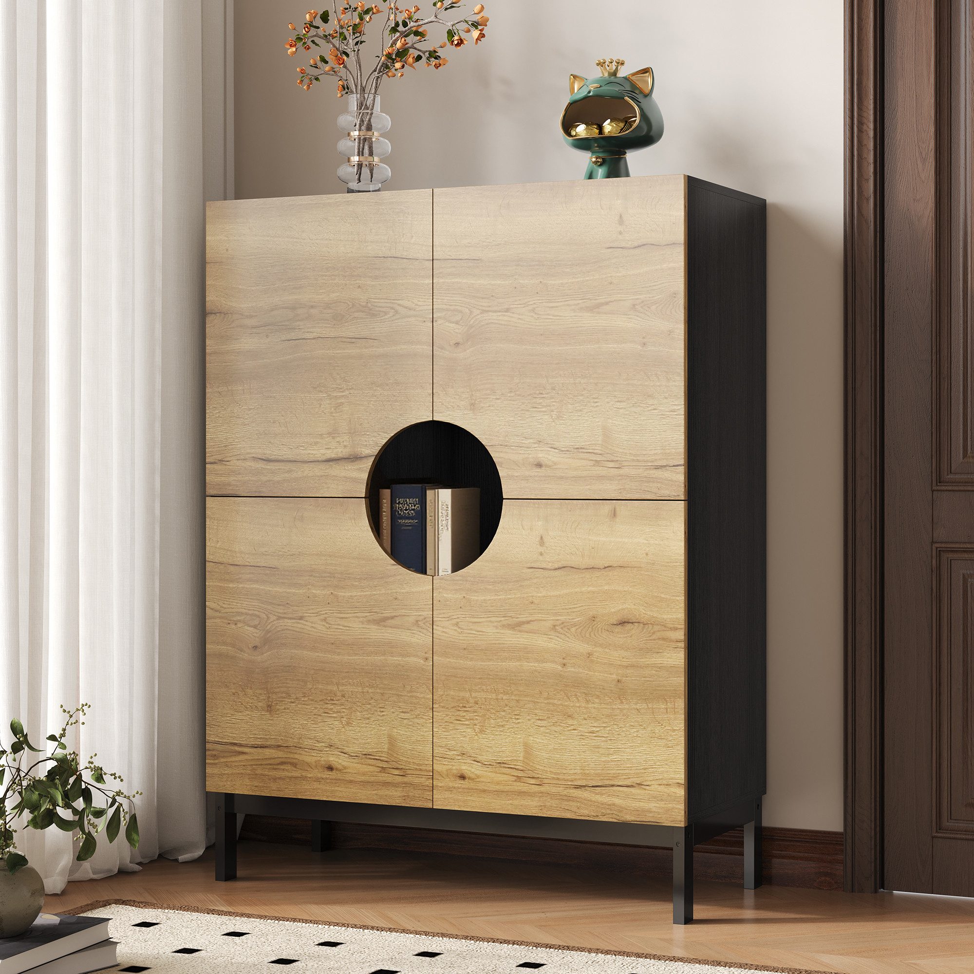 Furnishings Home Schuhschrank 2in1Vitrine Schuhschrank,90x40x120cm, Massivholzbeine,großer Stauraum (1-St) ideal für Dekorationsartikel Bücher oder kleine Gegenstände