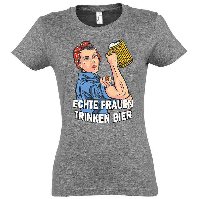 Youth Designz T-Shirt Echte Frauen Trinken Bier Damen Shirt mit lustigem Frontprint