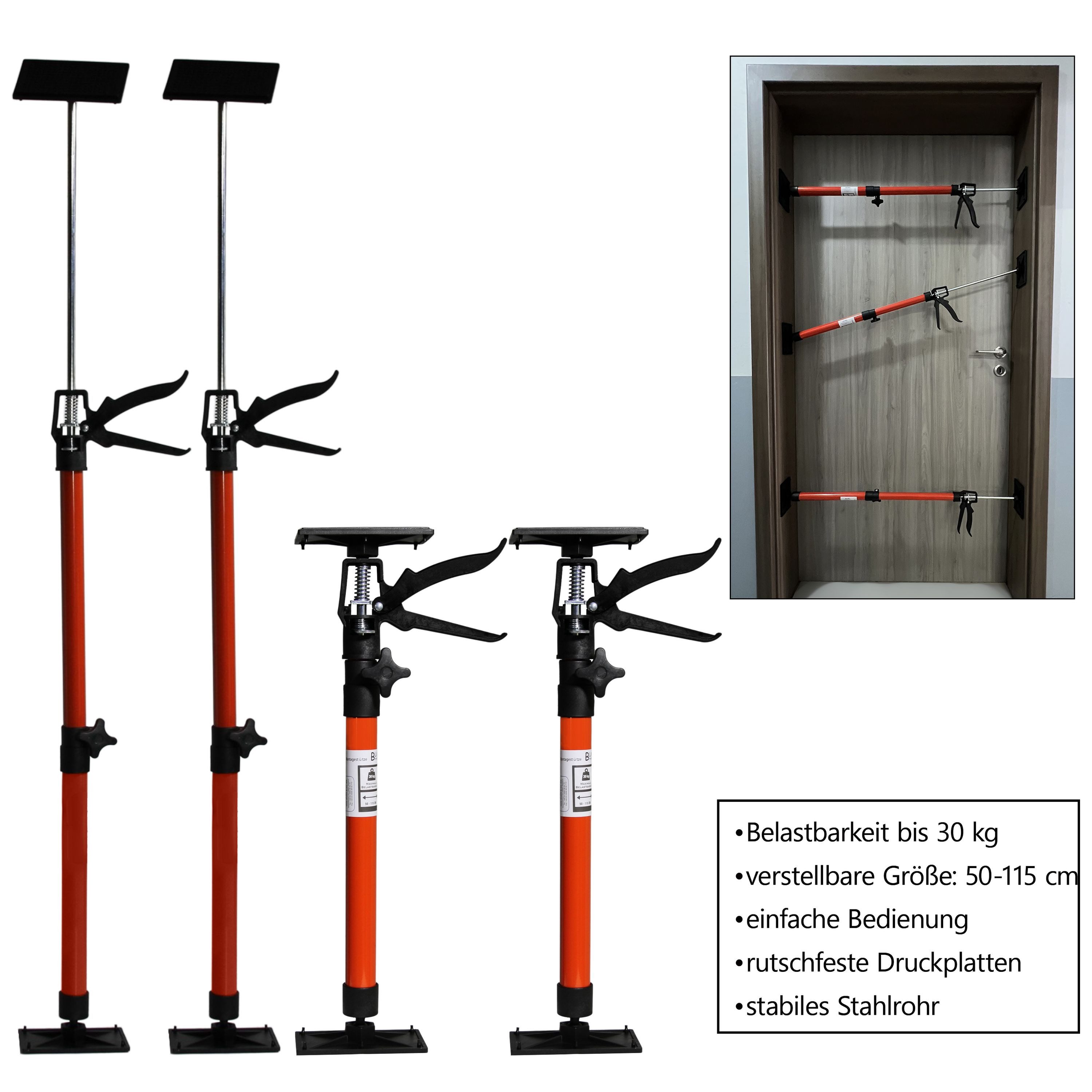 HELO24 Montageklemme Türspanner Zargenspanner Türfutterstrebe Stütze Spanner 50-115cm 4x, (4-tlg)