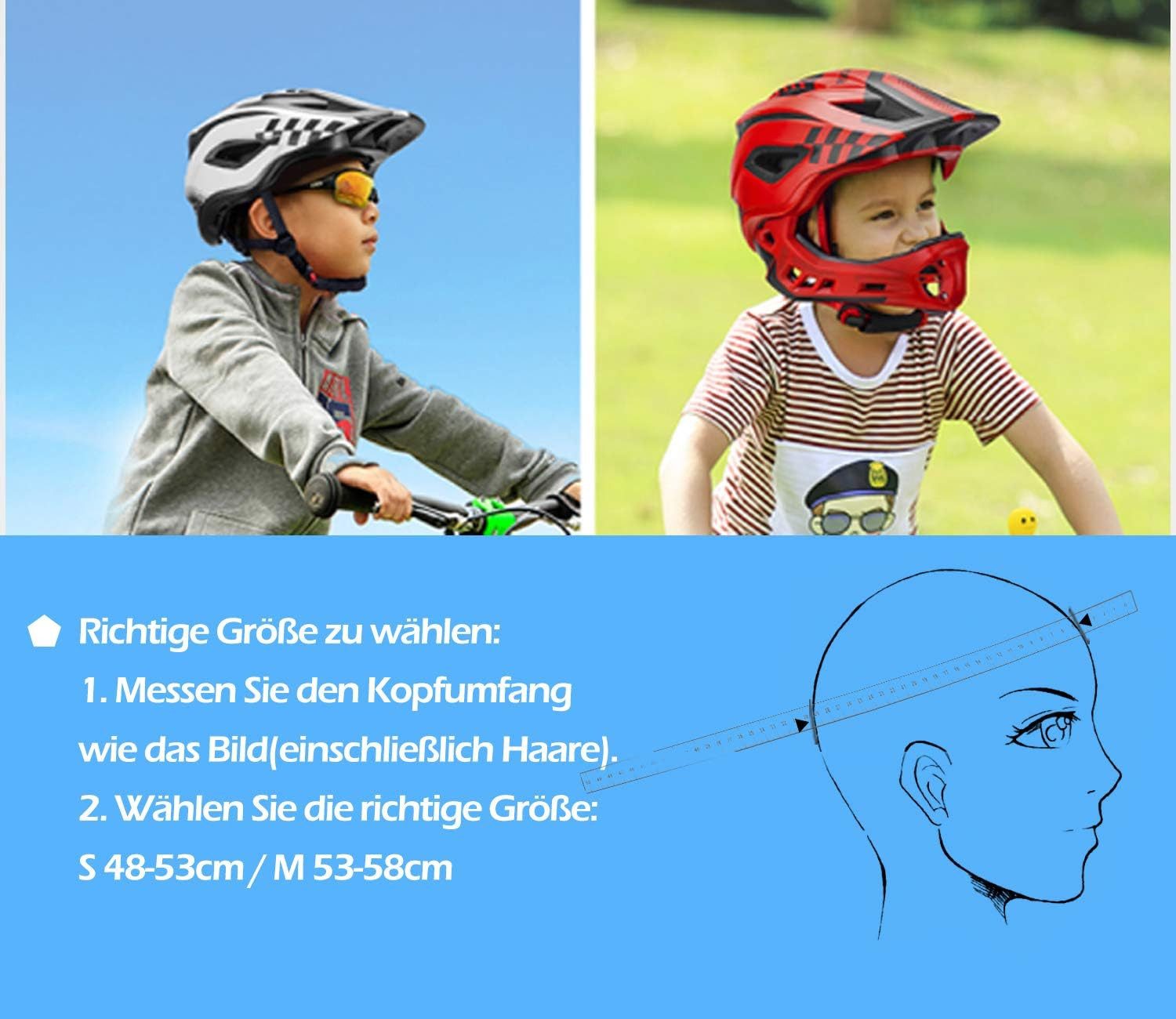 ROCKBROS Kinderhelm Integriert Fahrradhelm Kinder Jugend Fullface Helm (S 48-53cm M 53-58cm), mit Abnehmbarem Kinnschutz BMX MTB Downhill Helm – Bild 5 von 5