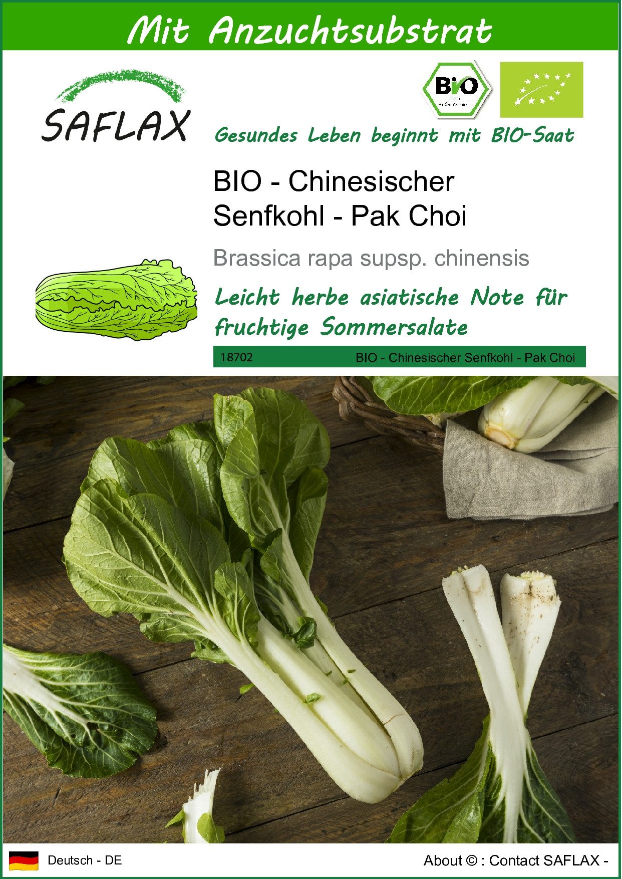 SAFLAX Gemüsesamen SAFLAX - Samen und Substrat - BIO - Chinesischer Senfkohl - Pak Choi